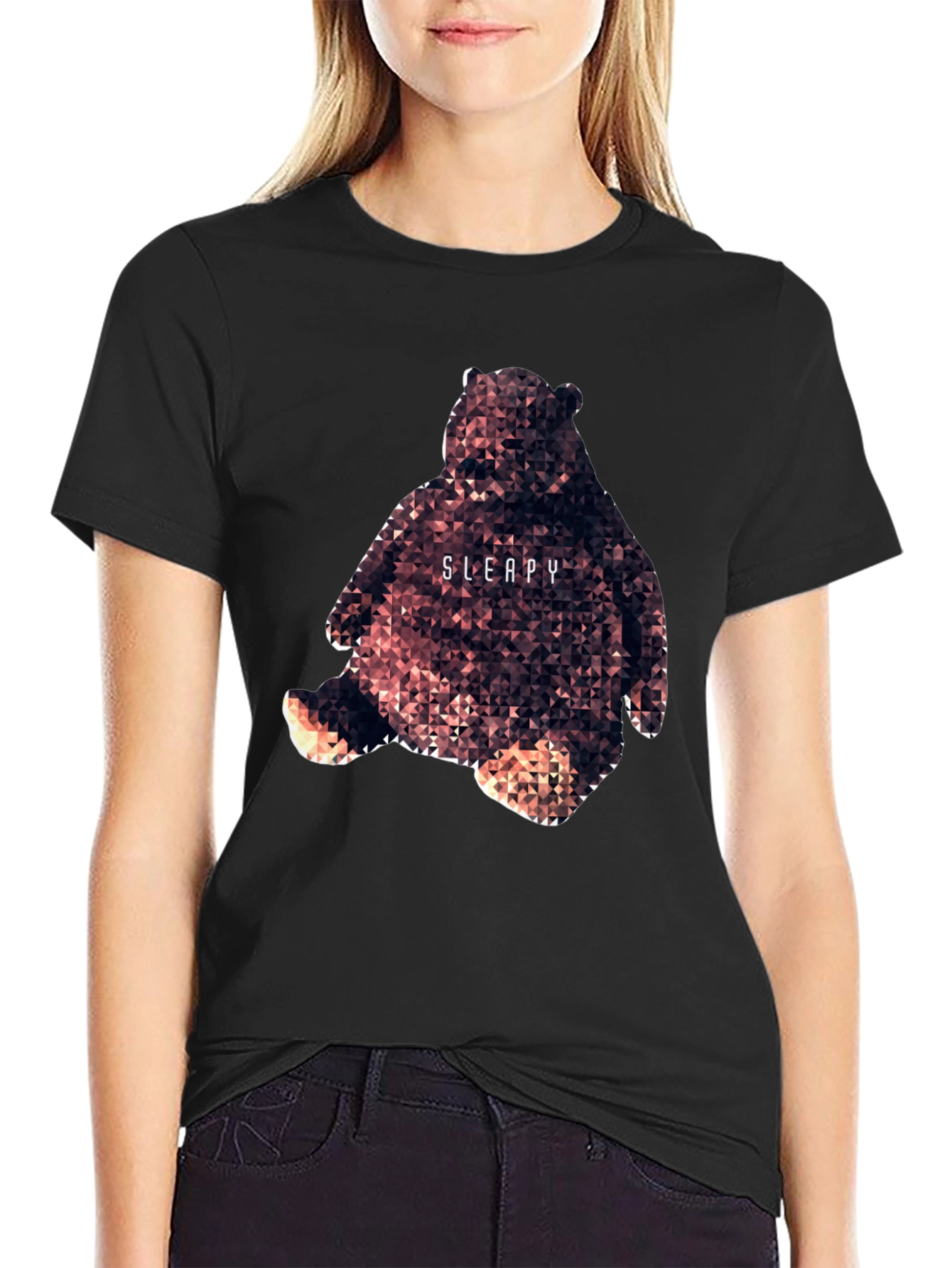 Geometric Bear Graphic Tee - Sleepy Design