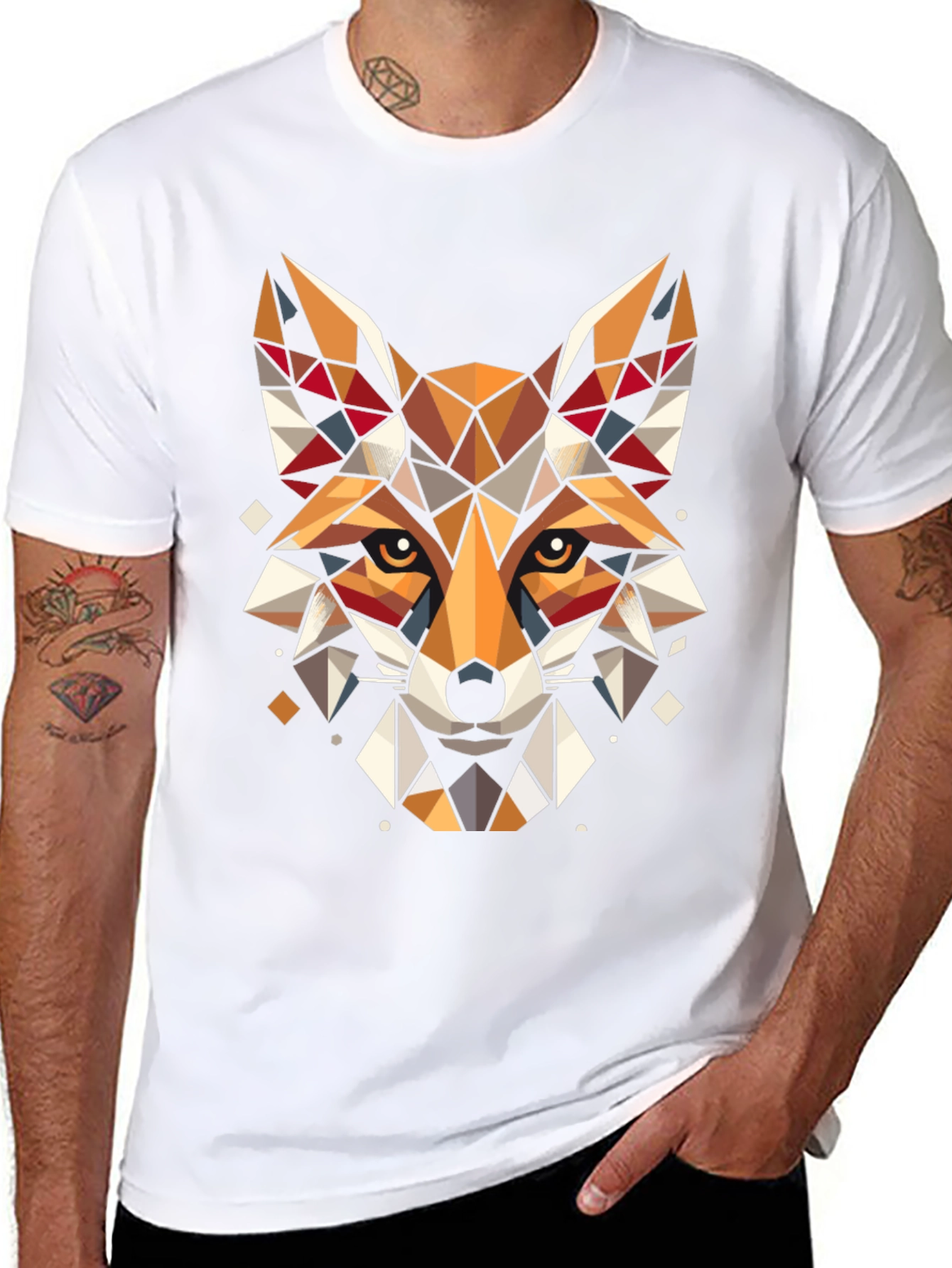 Geometric Fox Graphic Tee - Stylish Unisex T-Shirt