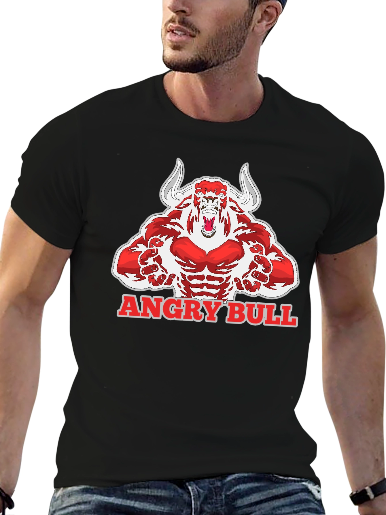 Angry Bull Graphic Tee - Mens Black Cotton T-Shirt