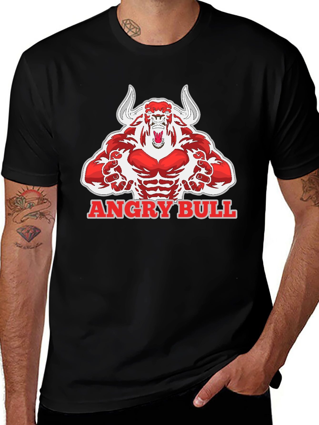 Angry Bull Graphic Tee - Mens Black Cotton T-Shirt