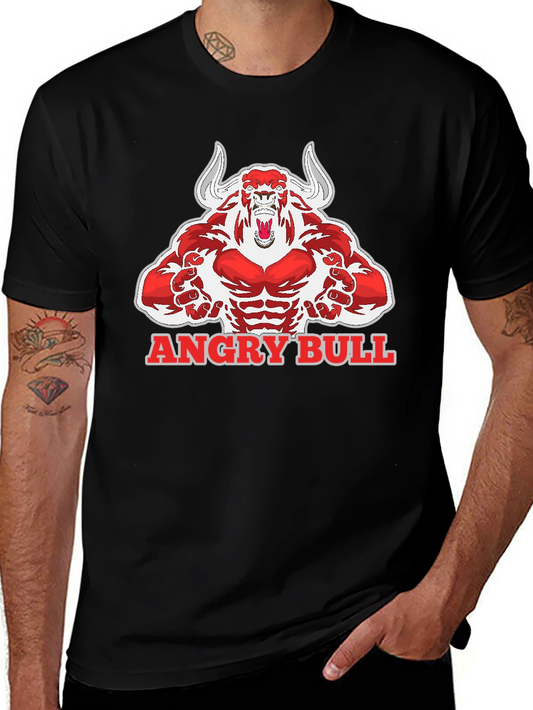 Angry Bull Graphic Tee - Mens Black Cotton T-Shirt