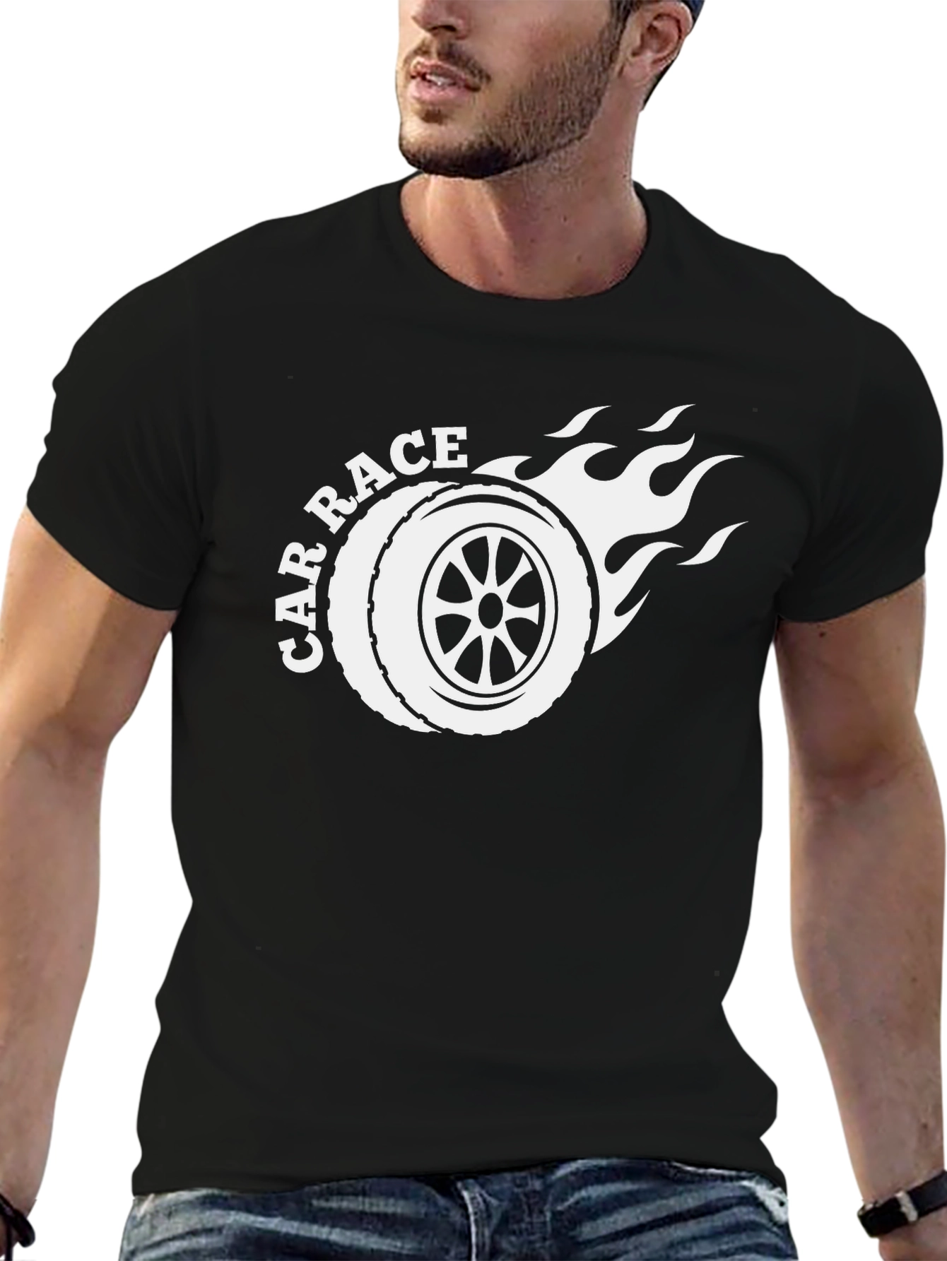 Car Race Tire Graphic Tee - Black