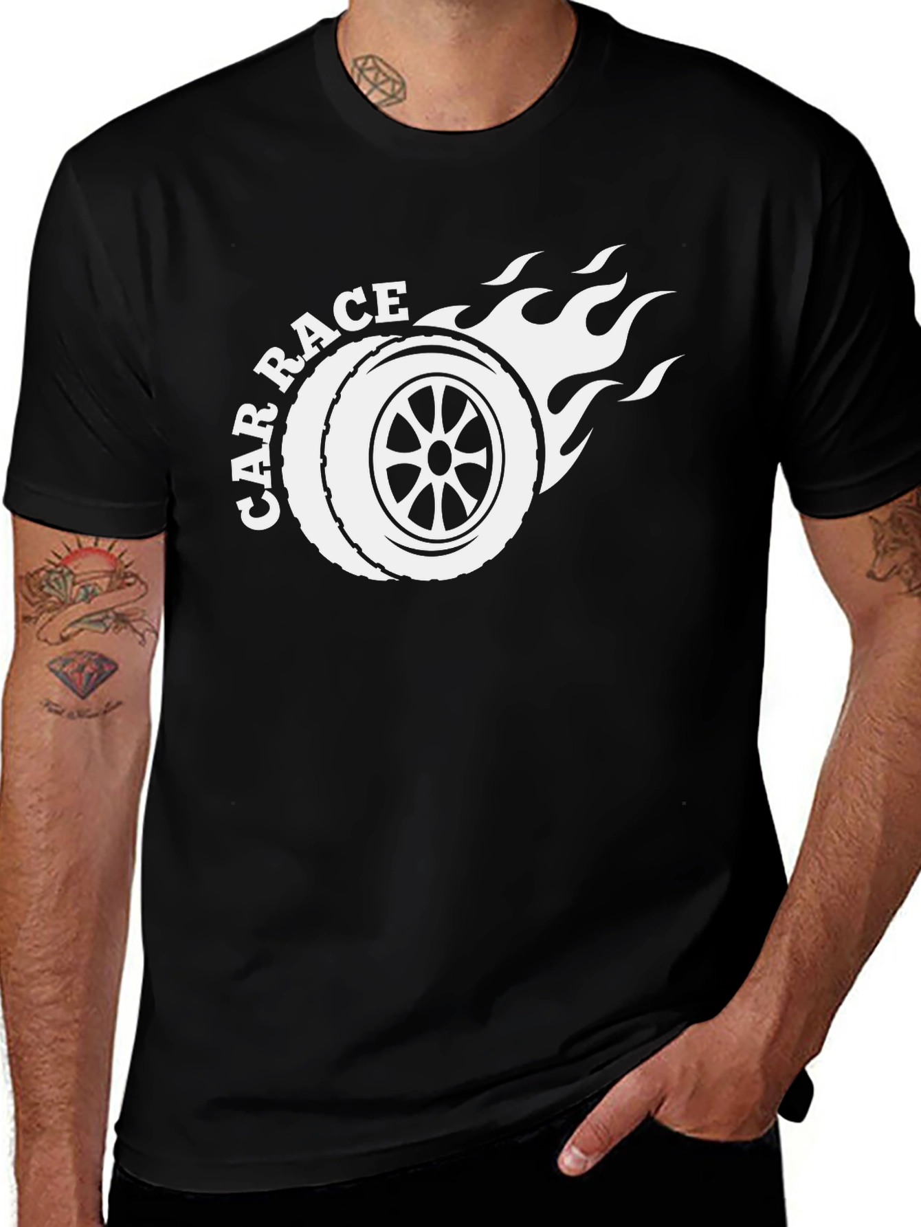 Car Race Tire Graphic Tee - Black