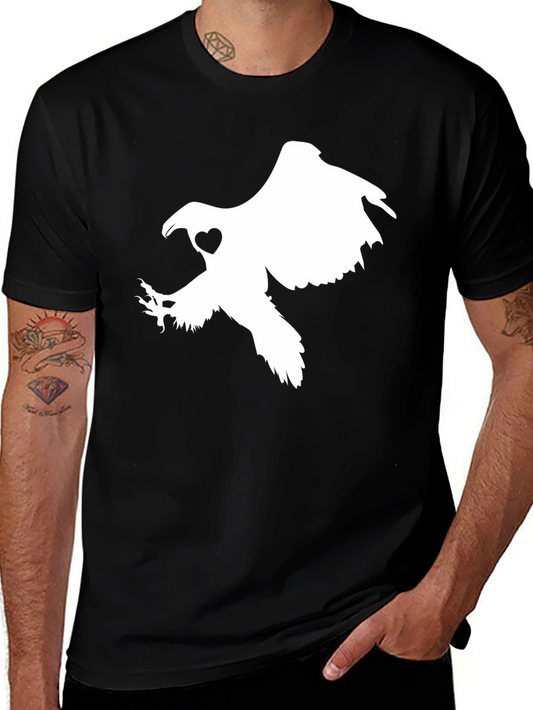 Black T-shirt with White Eagle Heart Graphic