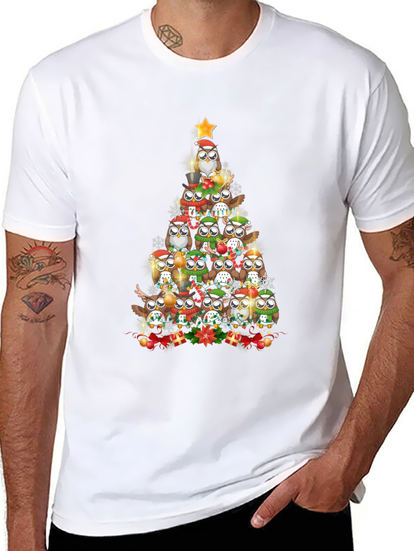 Festive Owl Christmas Tree Graphic Tee