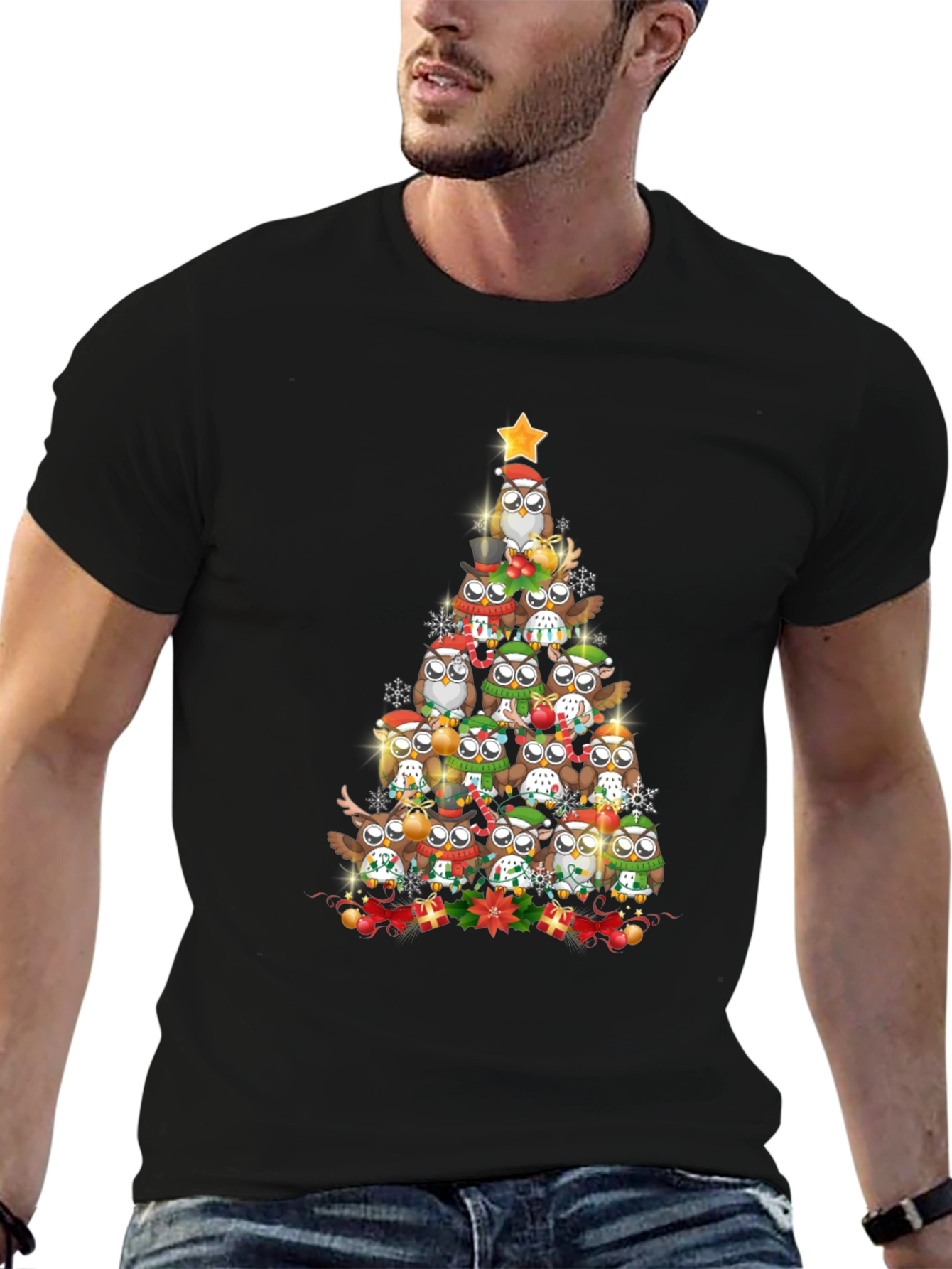 Festive Owl Christmas Tree Graphic Tee