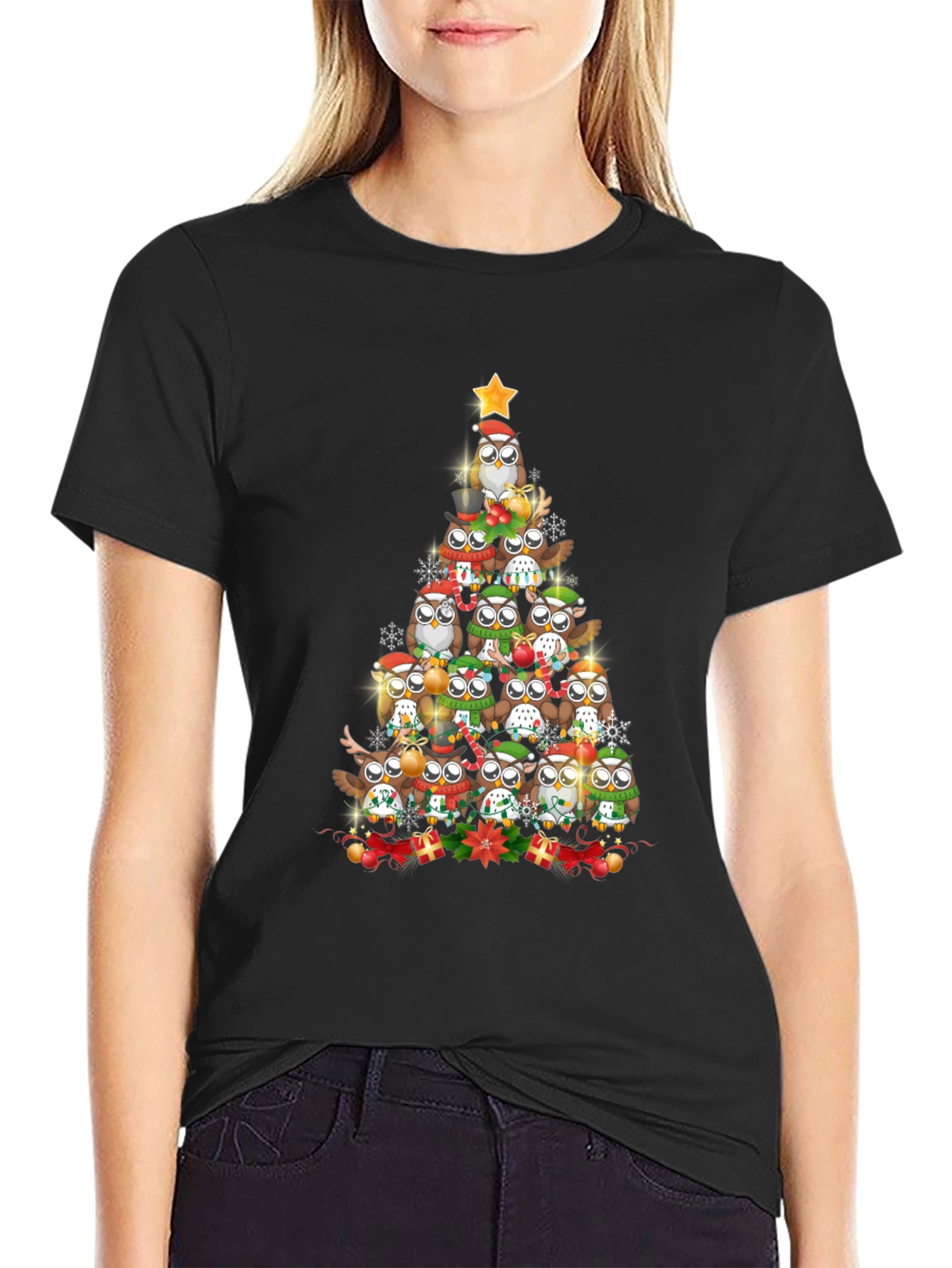 Festive Owl Christmas Tree Graphic Tee
