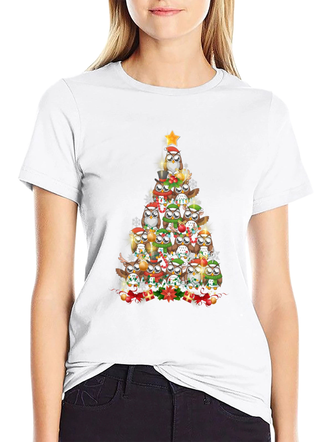 Festive Owl Christmas Tree Graphic Tee