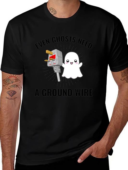 Funny Ghost Ground Wire Black T-Shirt