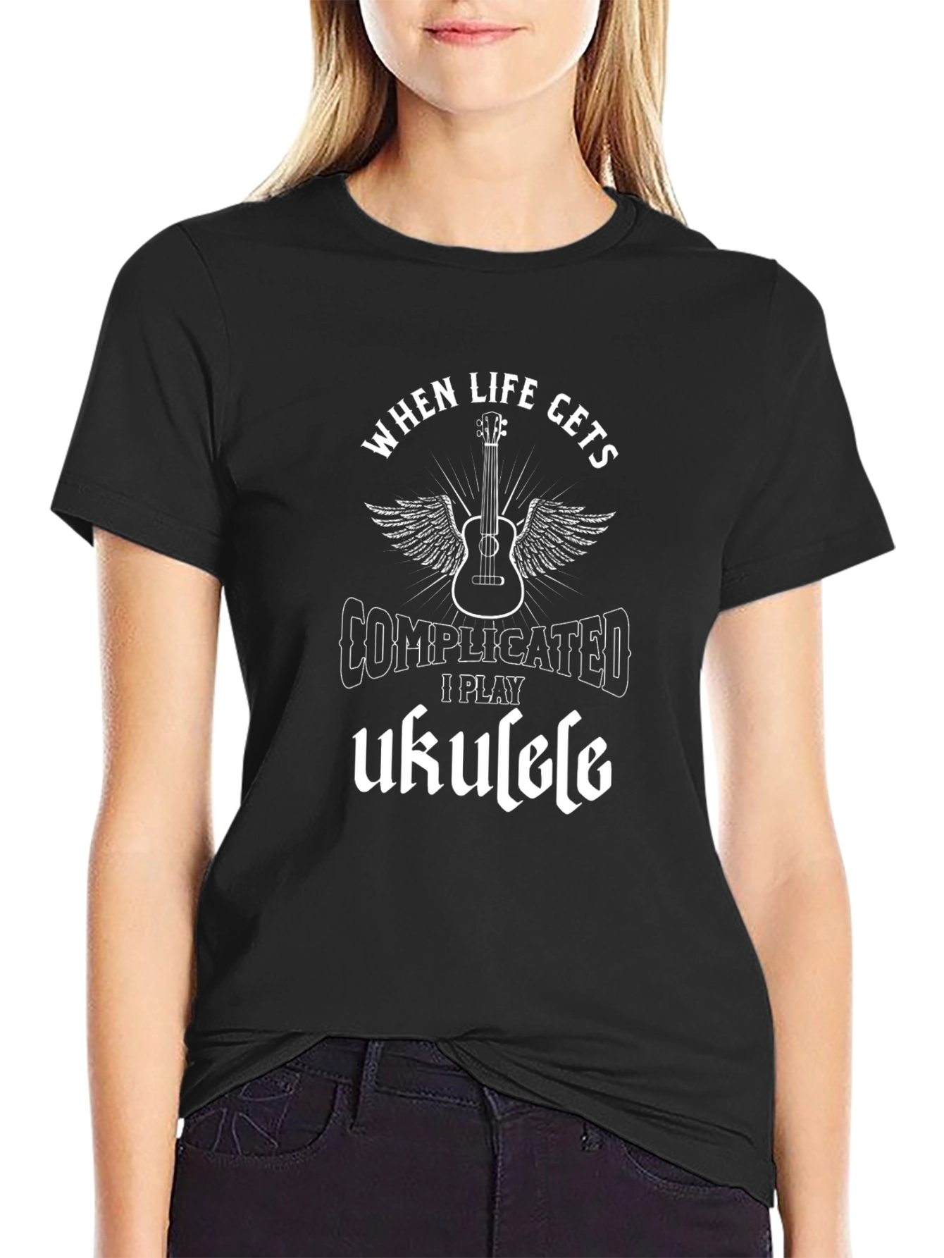 Complicated? Play Ukulele Black Graphic T-Shirt