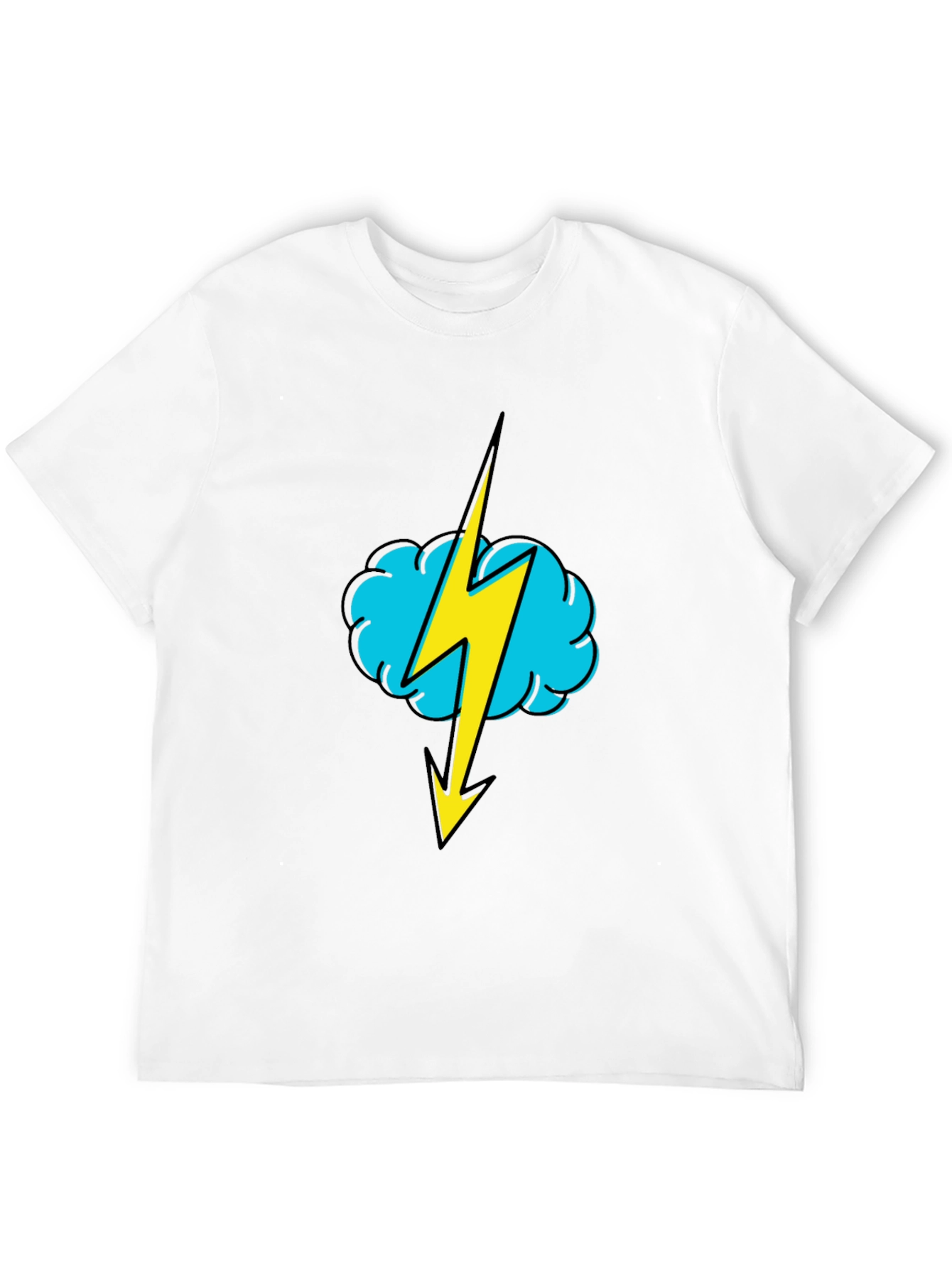 Black T-Shirt with Lightning Cloud Graphic