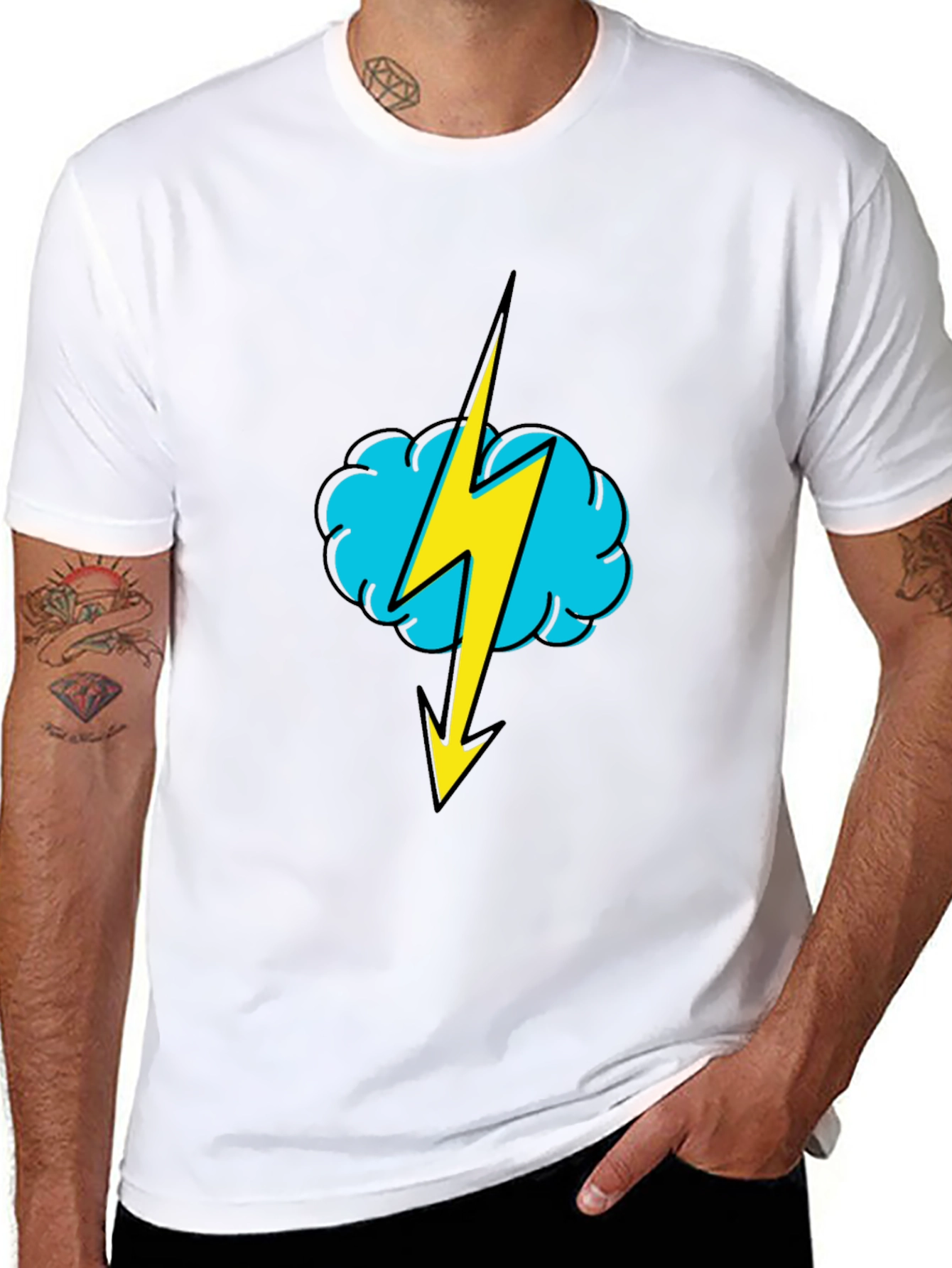Black T-Shirt with Lightning Cloud Graphic