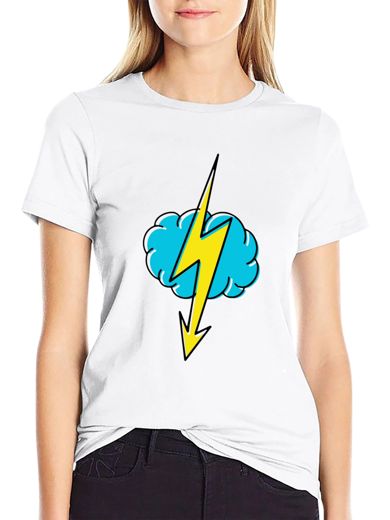 Black T-Shirt with Lightning Cloud Graphic