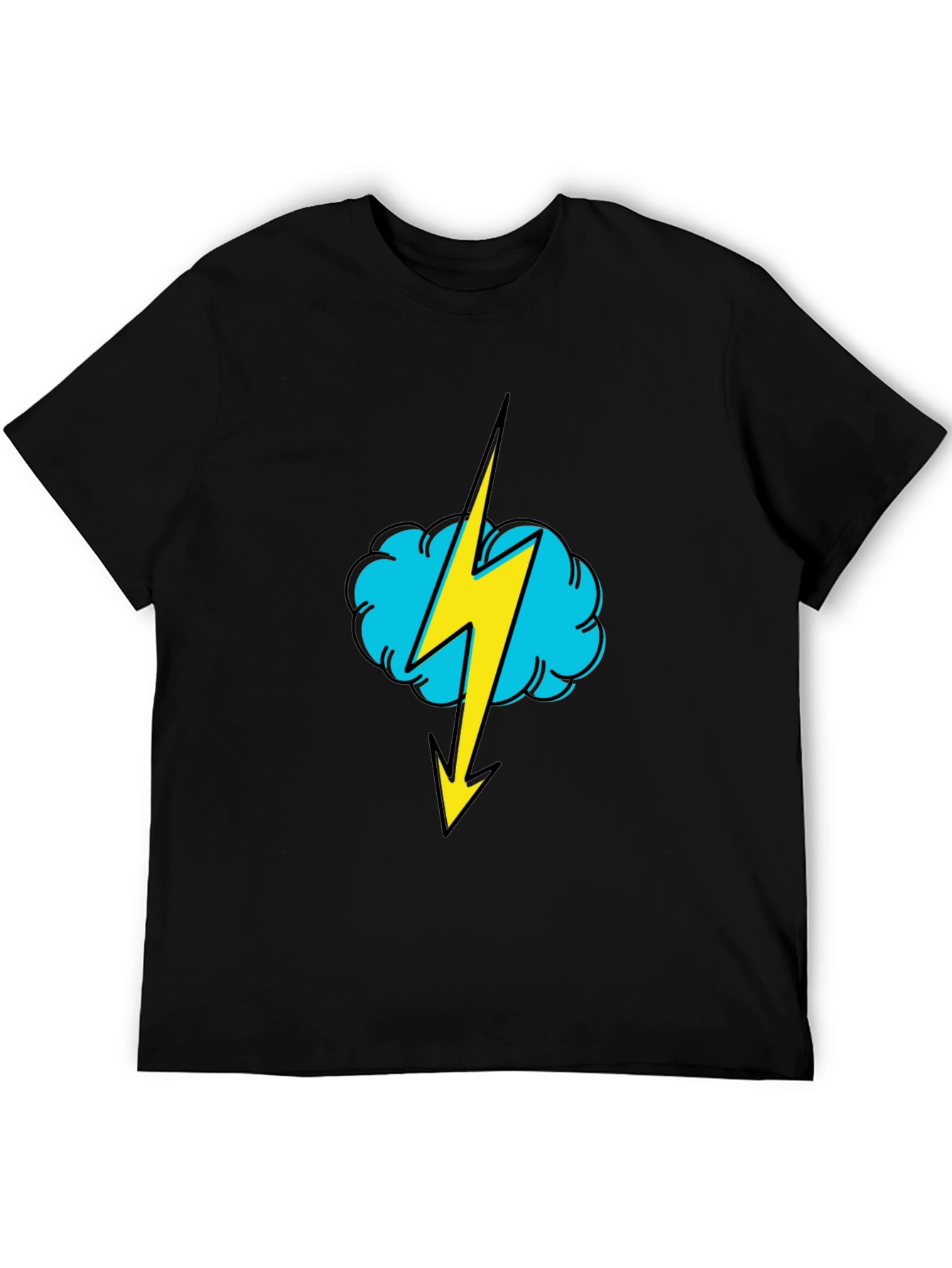 Black T-Shirt with Lightning Cloud Graphic