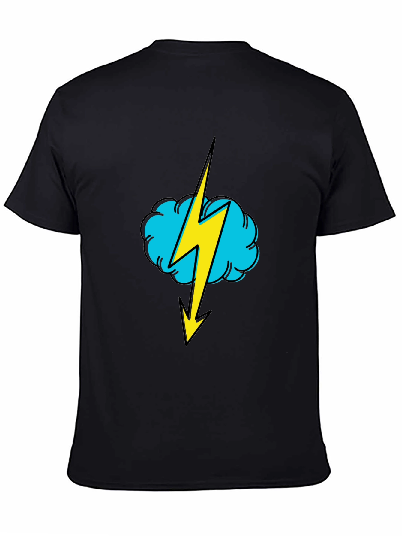 Black T-Shirt with Lightning Cloud Graphic