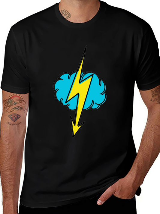 Black T-Shirt with Lightning Cloud Graphic