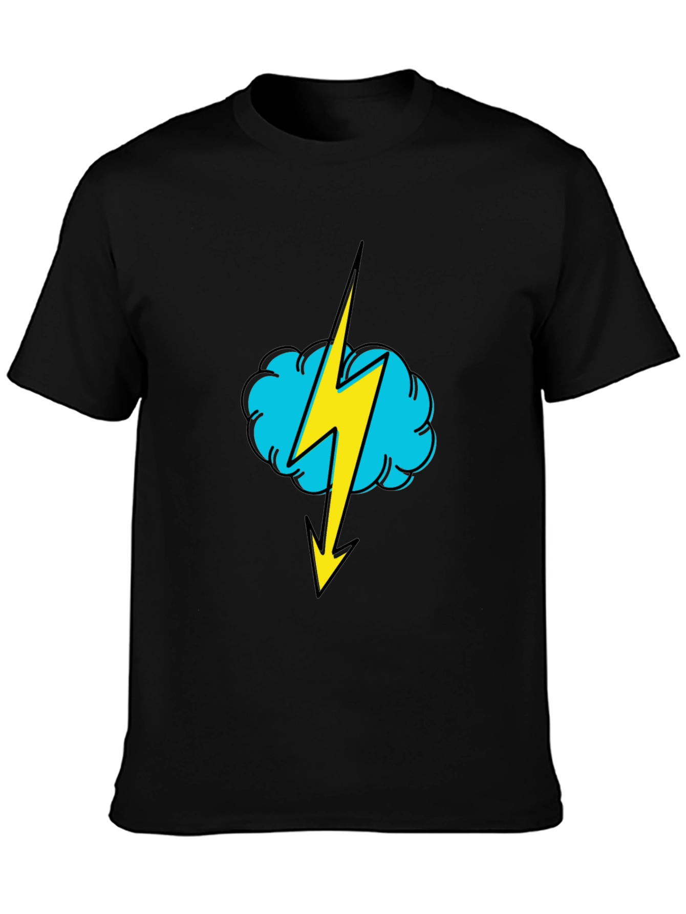 Black T-Shirt with Lightning Cloud Graphic