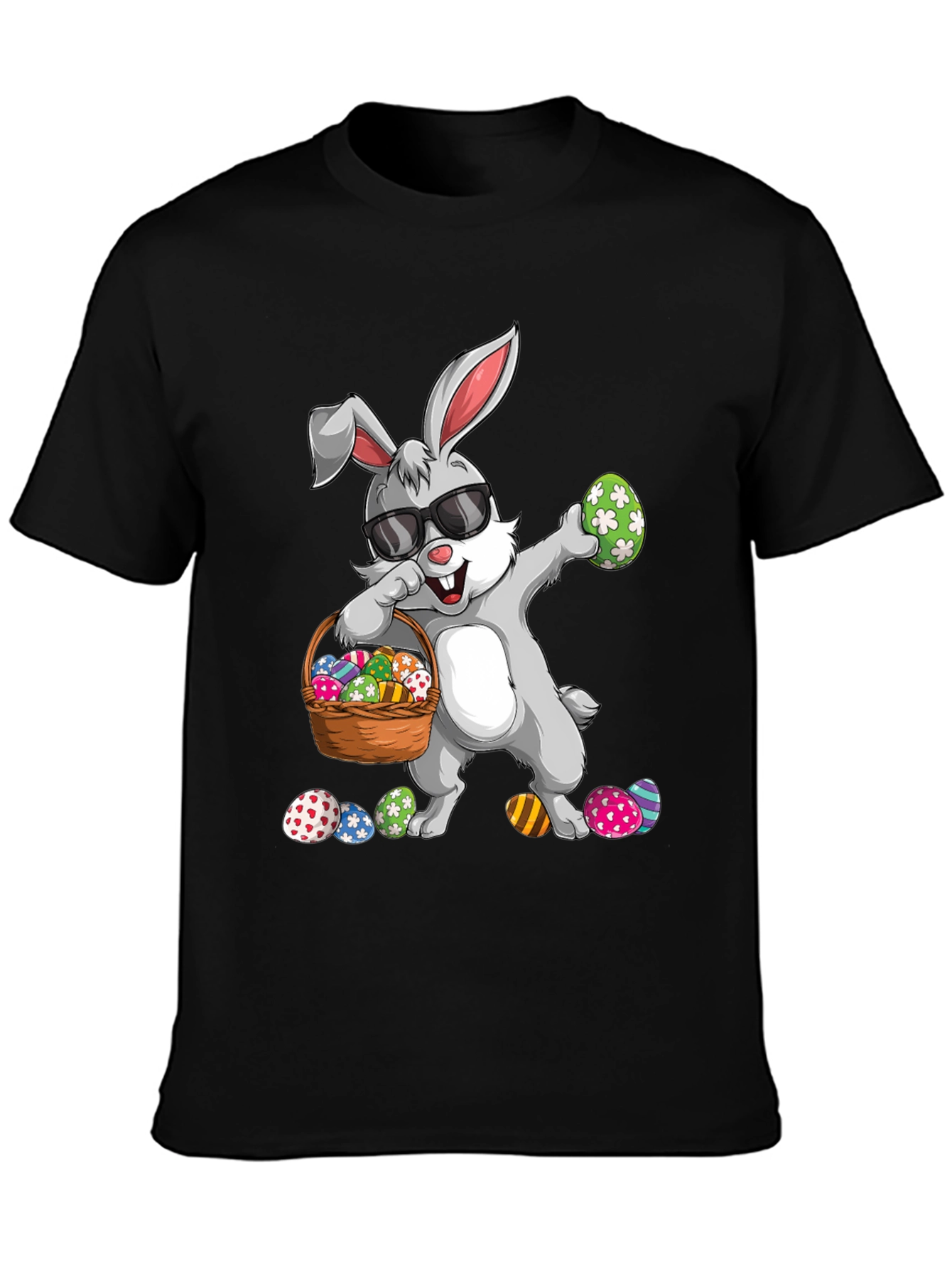 Easter Bunny Dabbing T-Shirt with Egg Basket