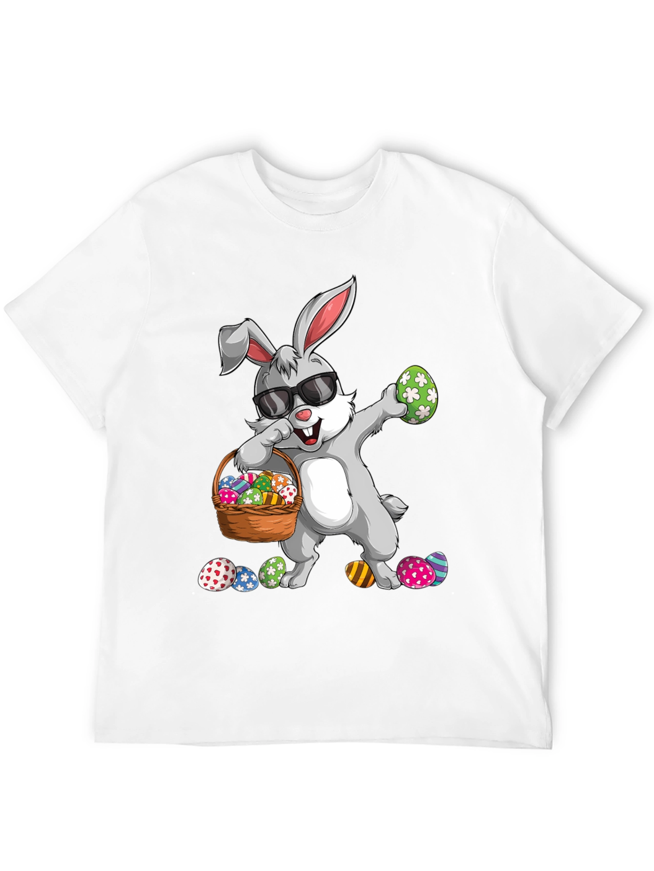Easter Bunny Dabbing T-Shirt with Egg Basket
