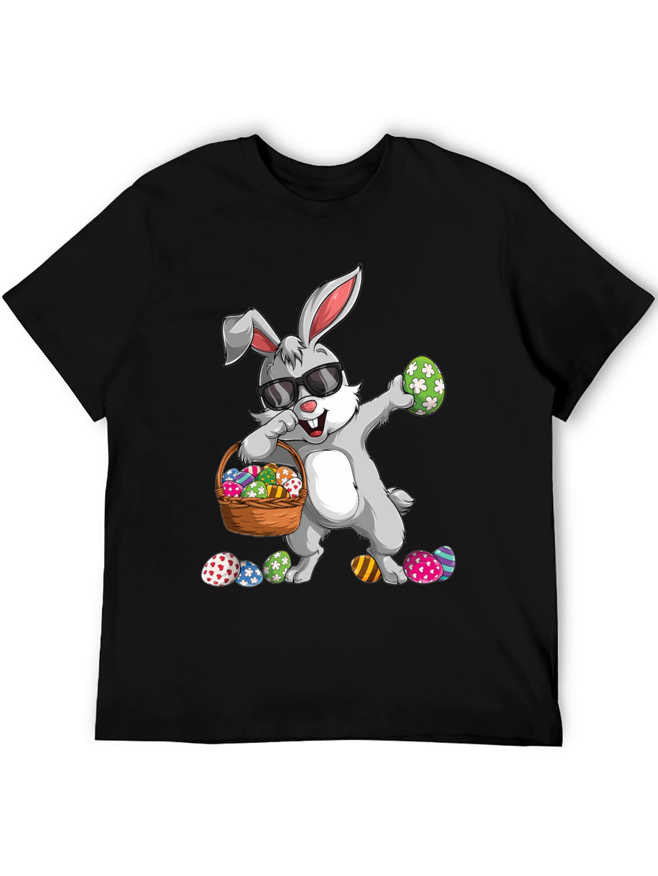 Easter Bunny Dabbing T-Shirt with Egg Basket