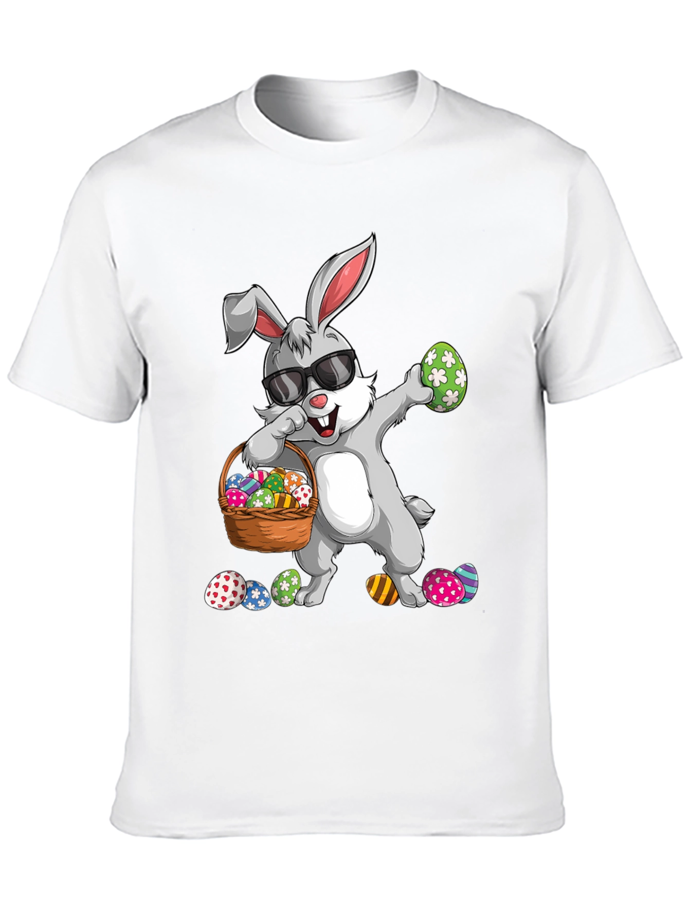 Easter Bunny Dabbing T-Shirt with Egg Basket