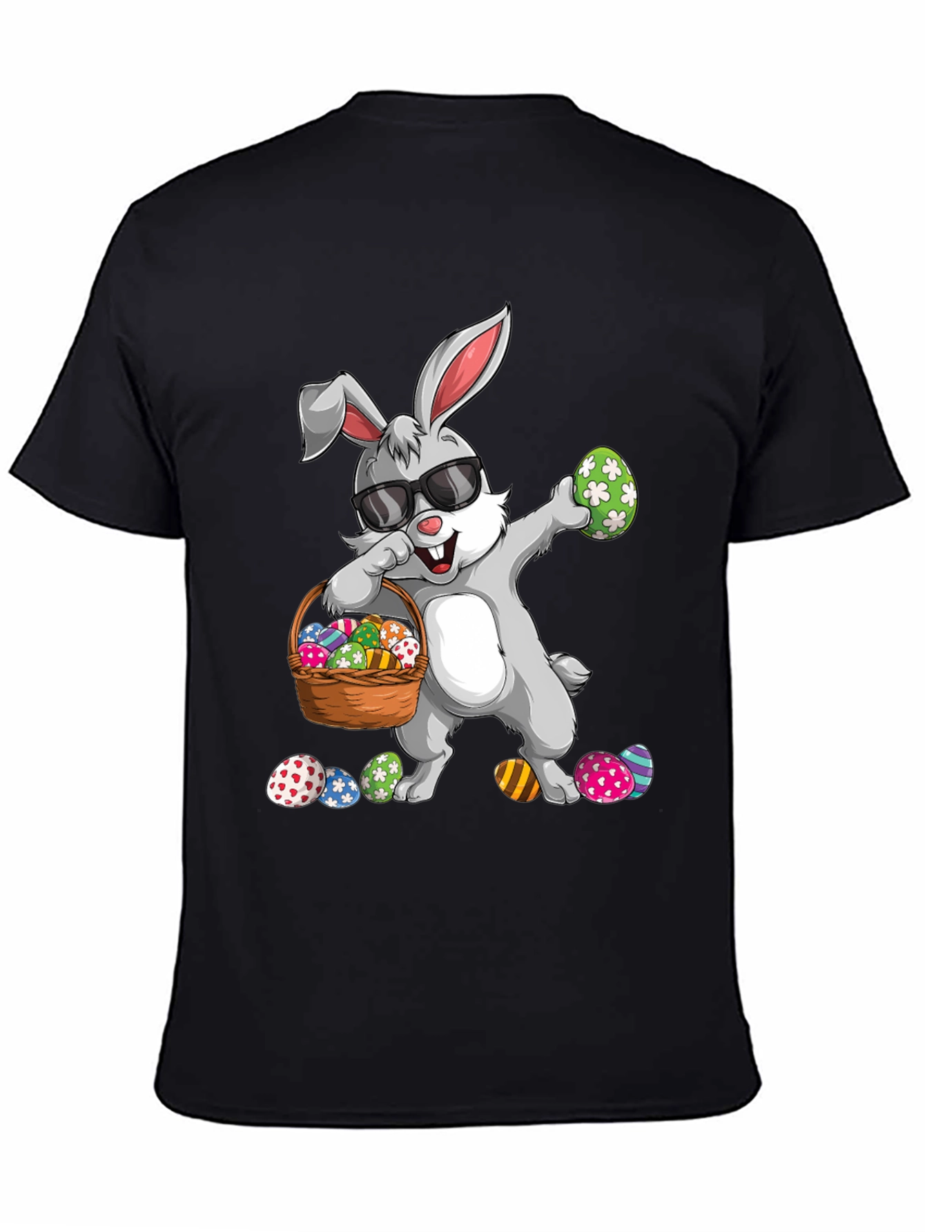 Easter Bunny Dabbing T-Shirt with Egg Basket