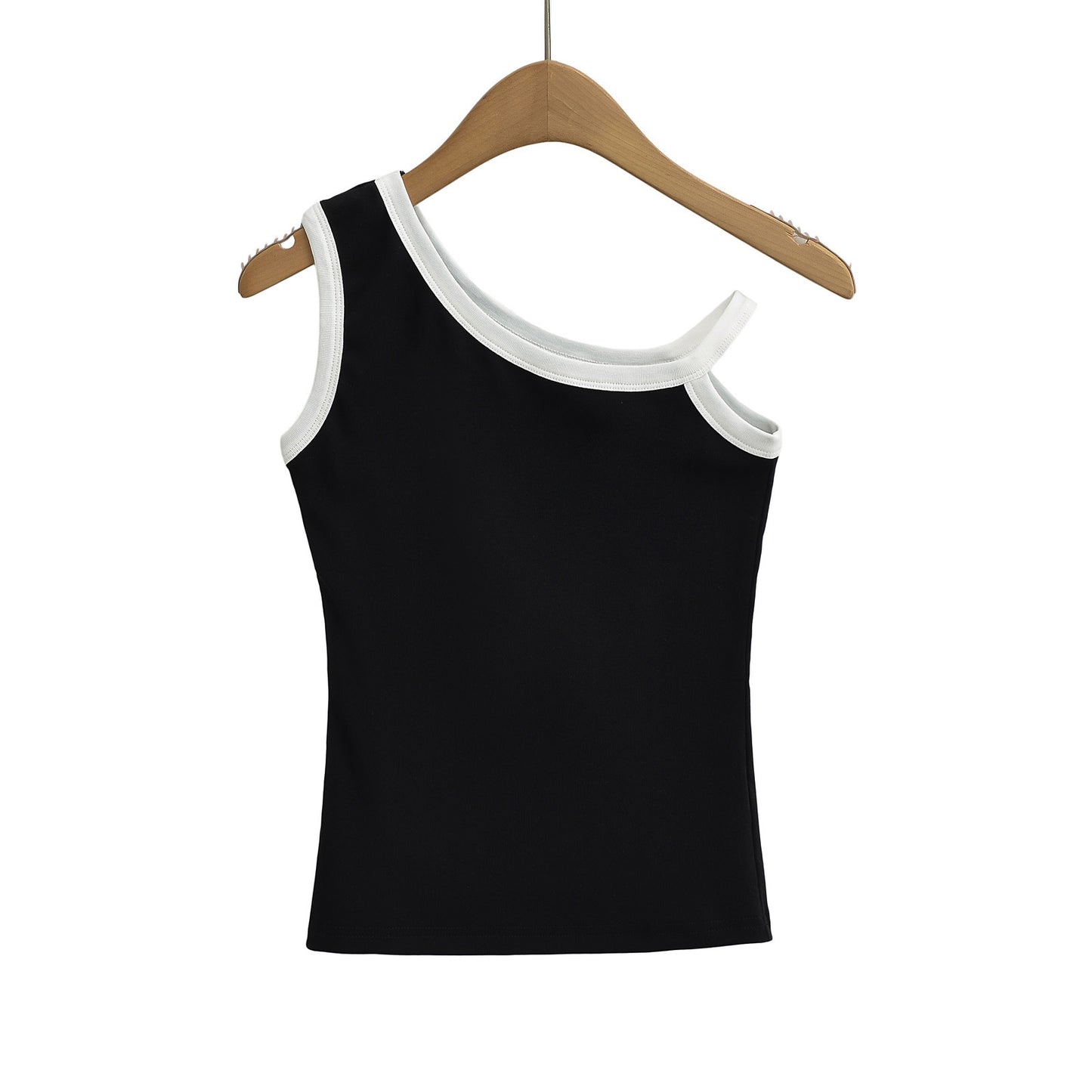 Slanted shoulder strap sleeveless vest