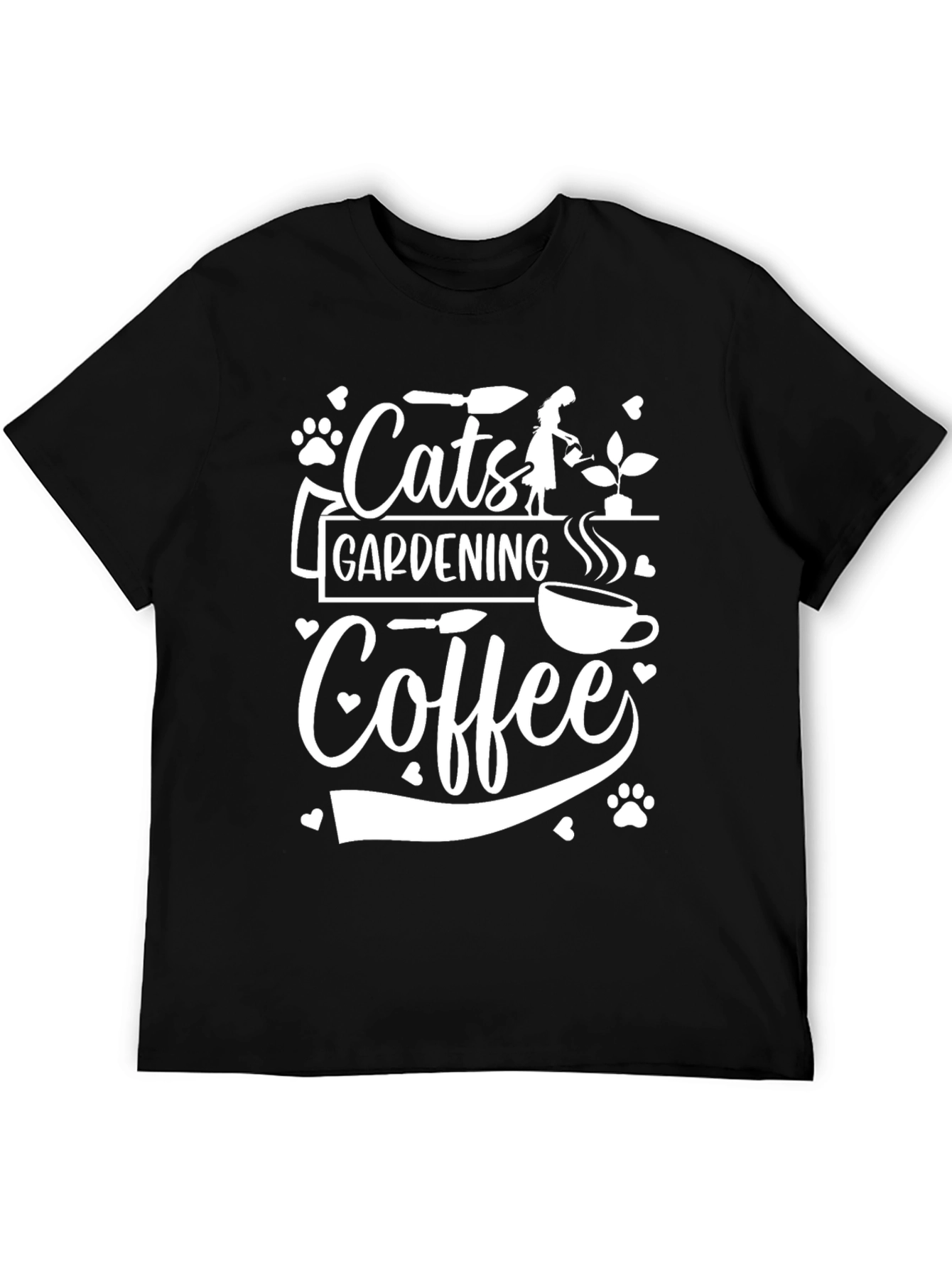 Cats Gardening Coffee Black Graphic Tee