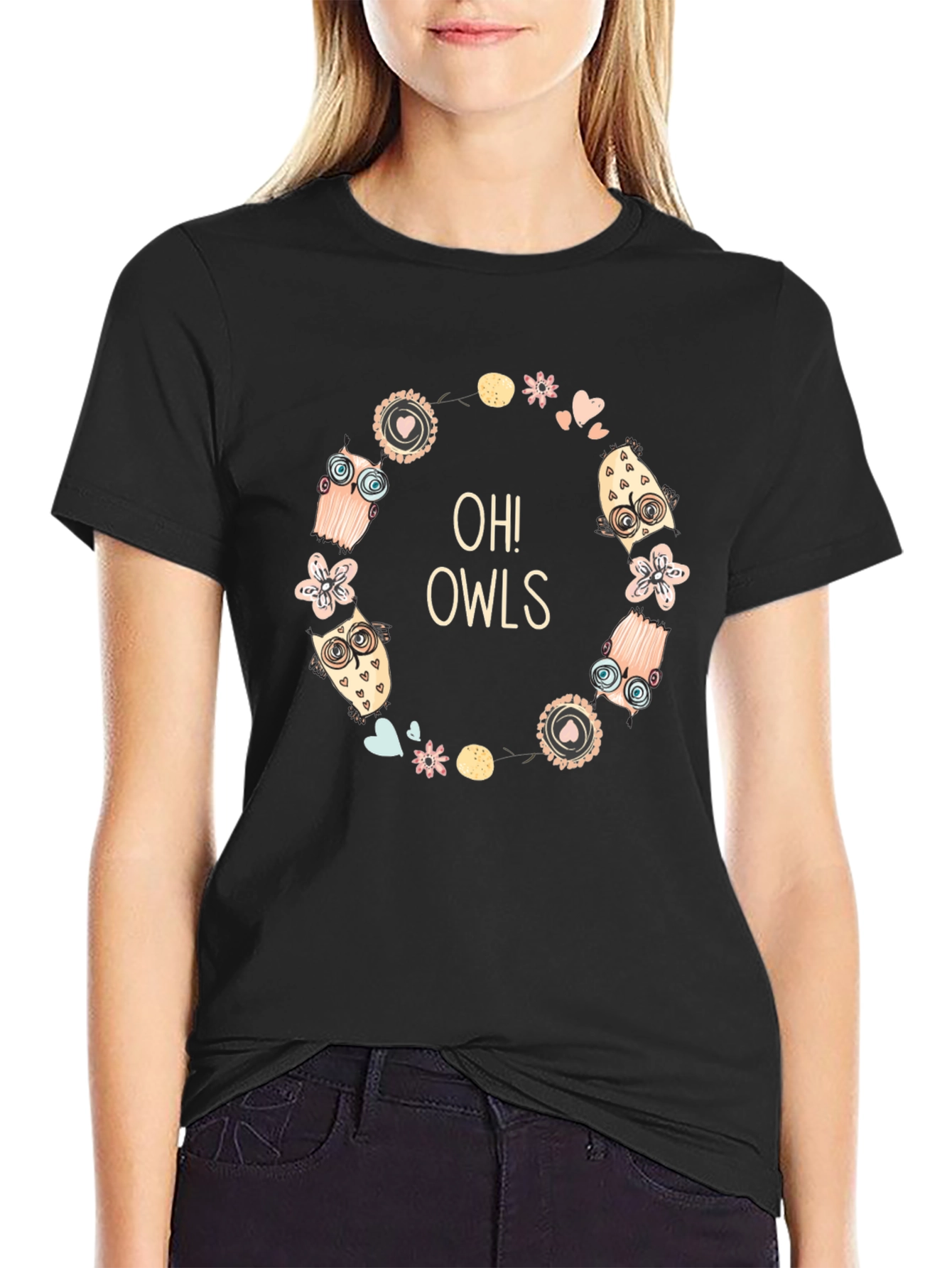 Oh! Owls Graphic Tee - Black Unisex T-Shirt