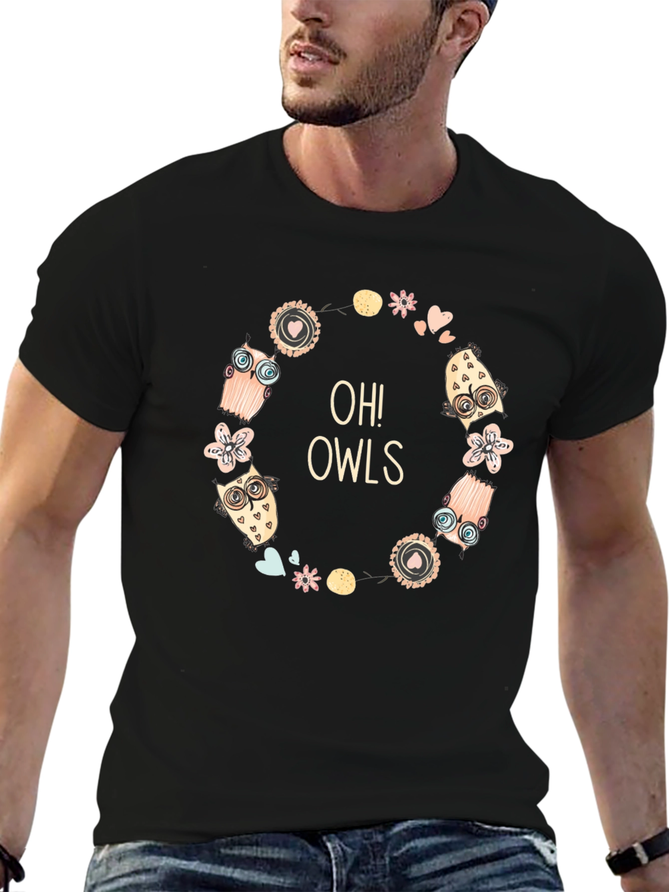 Oh! Owls Graphic Tee - Black Unisex T-Shirt