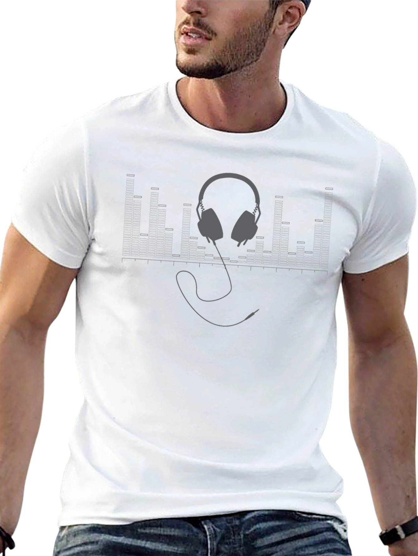Stylish Black Headphones Graphic T-Shirt