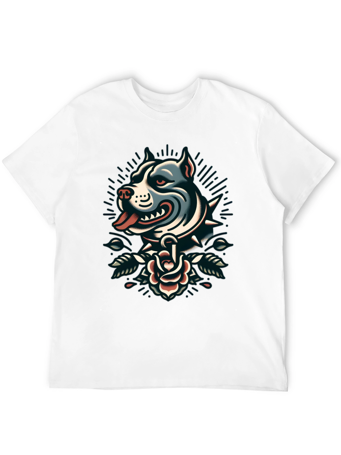 Pitbull Rose Tattoo Graphic Black T-Shirt