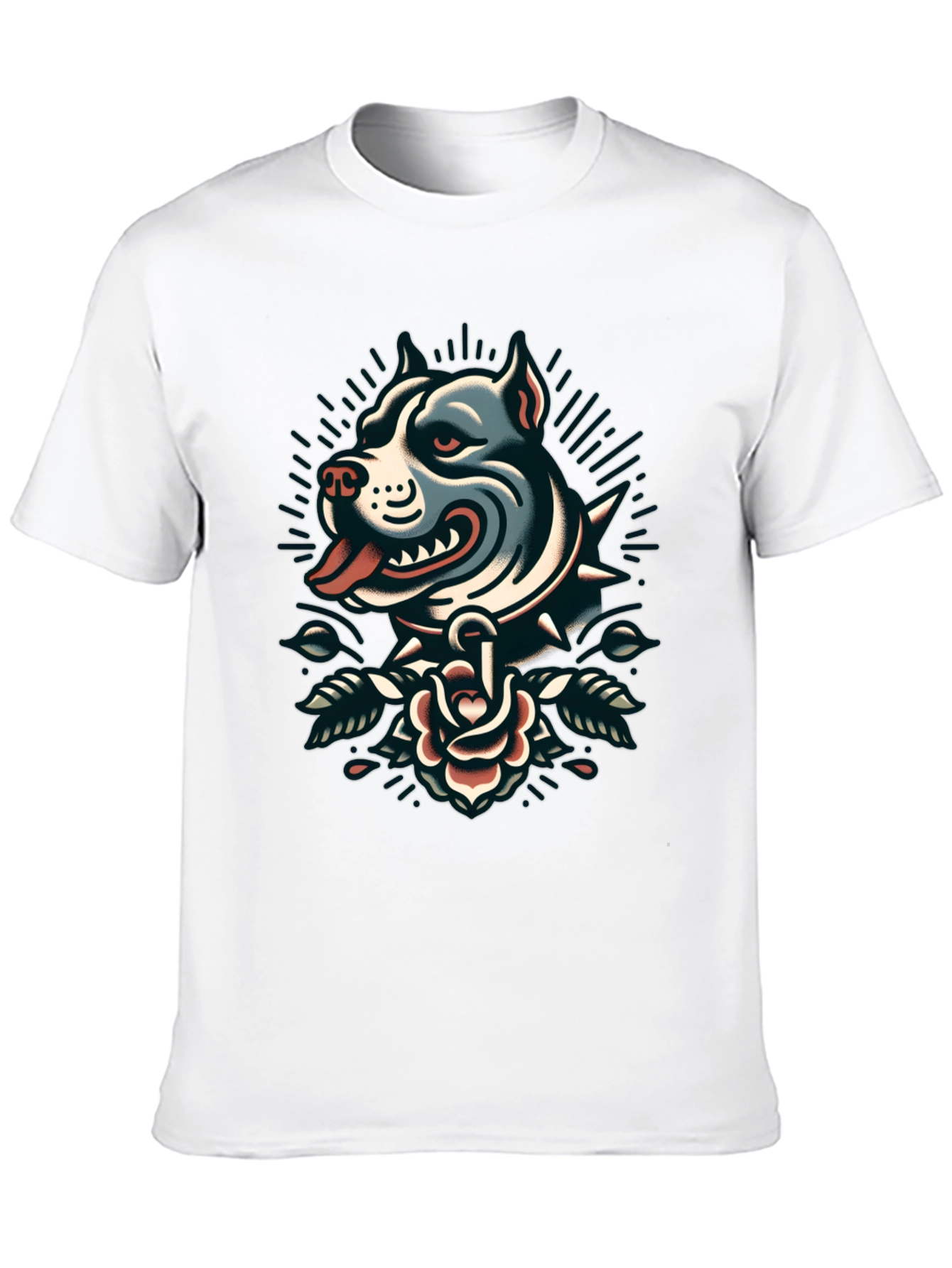 Pitbull Rose Tattoo Graphic Black T-Shirt
