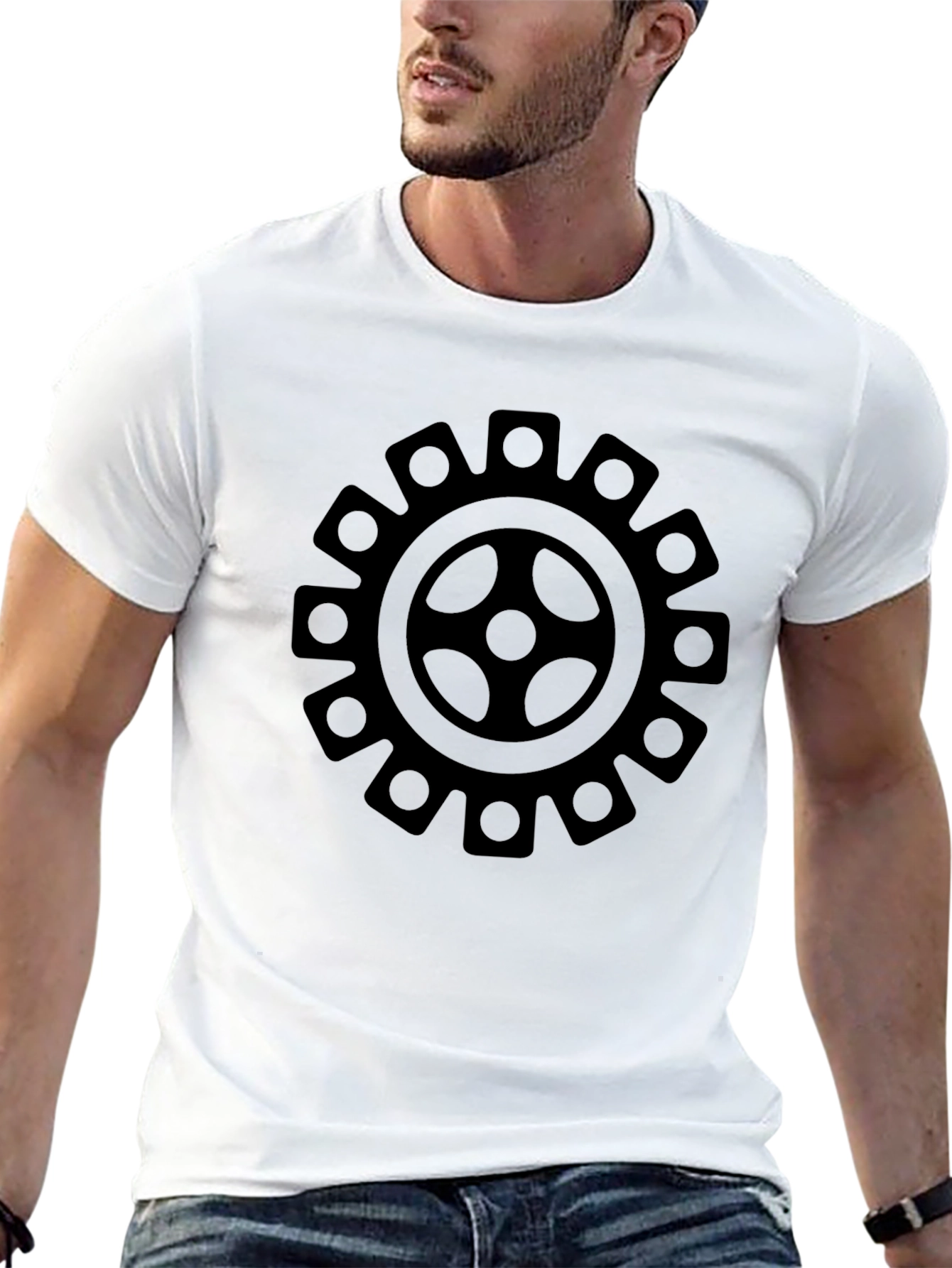 Gear Graphic Tee - Black Cotton Casual Shirt