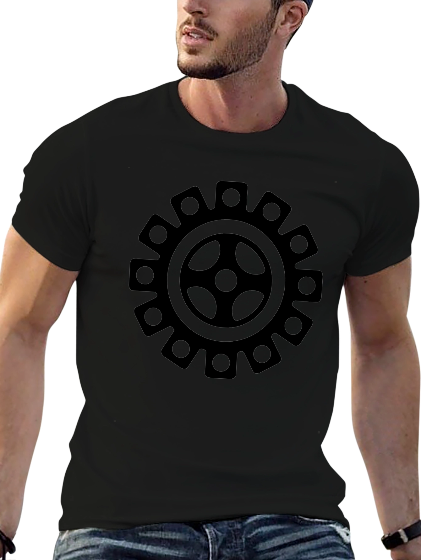 Gear Graphic Tee - Black Cotton Casual Shirt