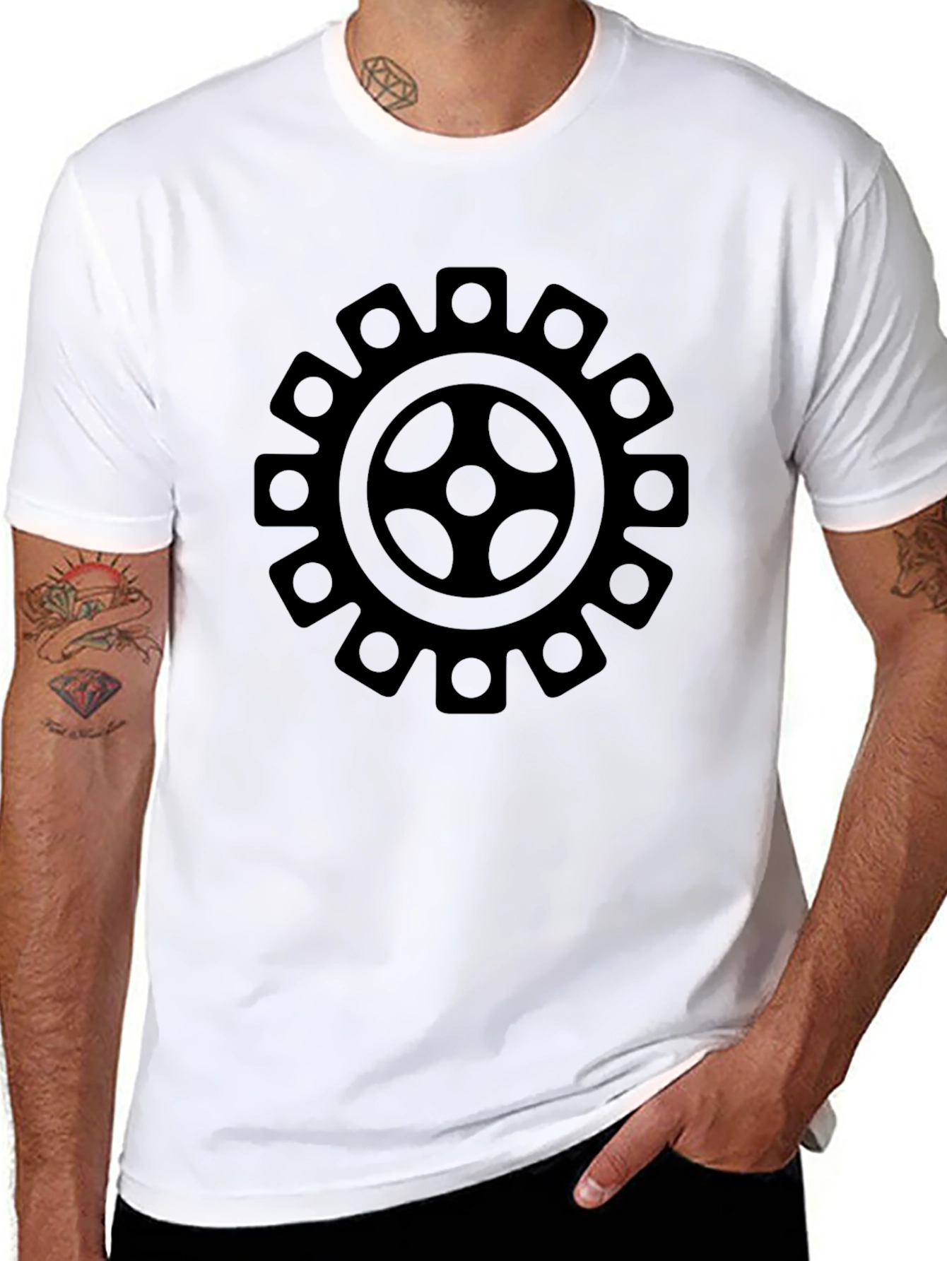 Gear Graphic Tee - Black Cotton Casual Shirt