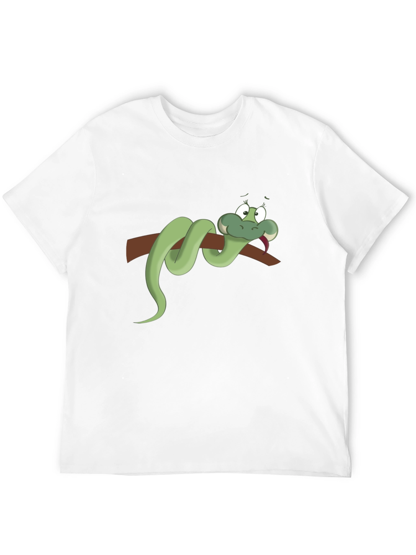 Cartoon Snake on Branch Black T-Shirt