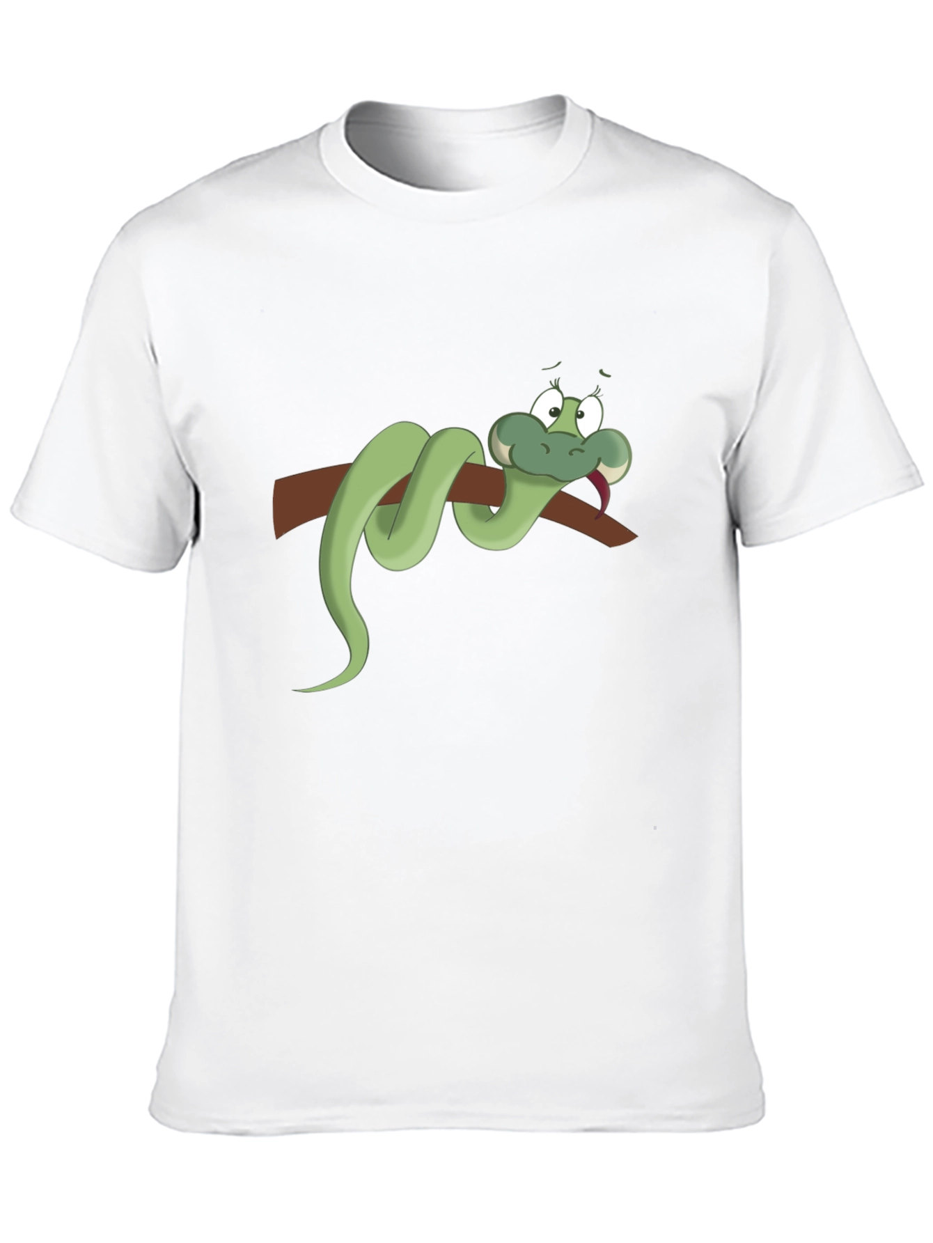 Cartoon Snake on Branch Black T-Shirt