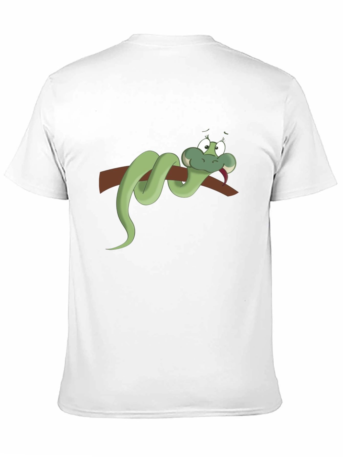 Cartoon Snake on Branch Black T-Shirt
