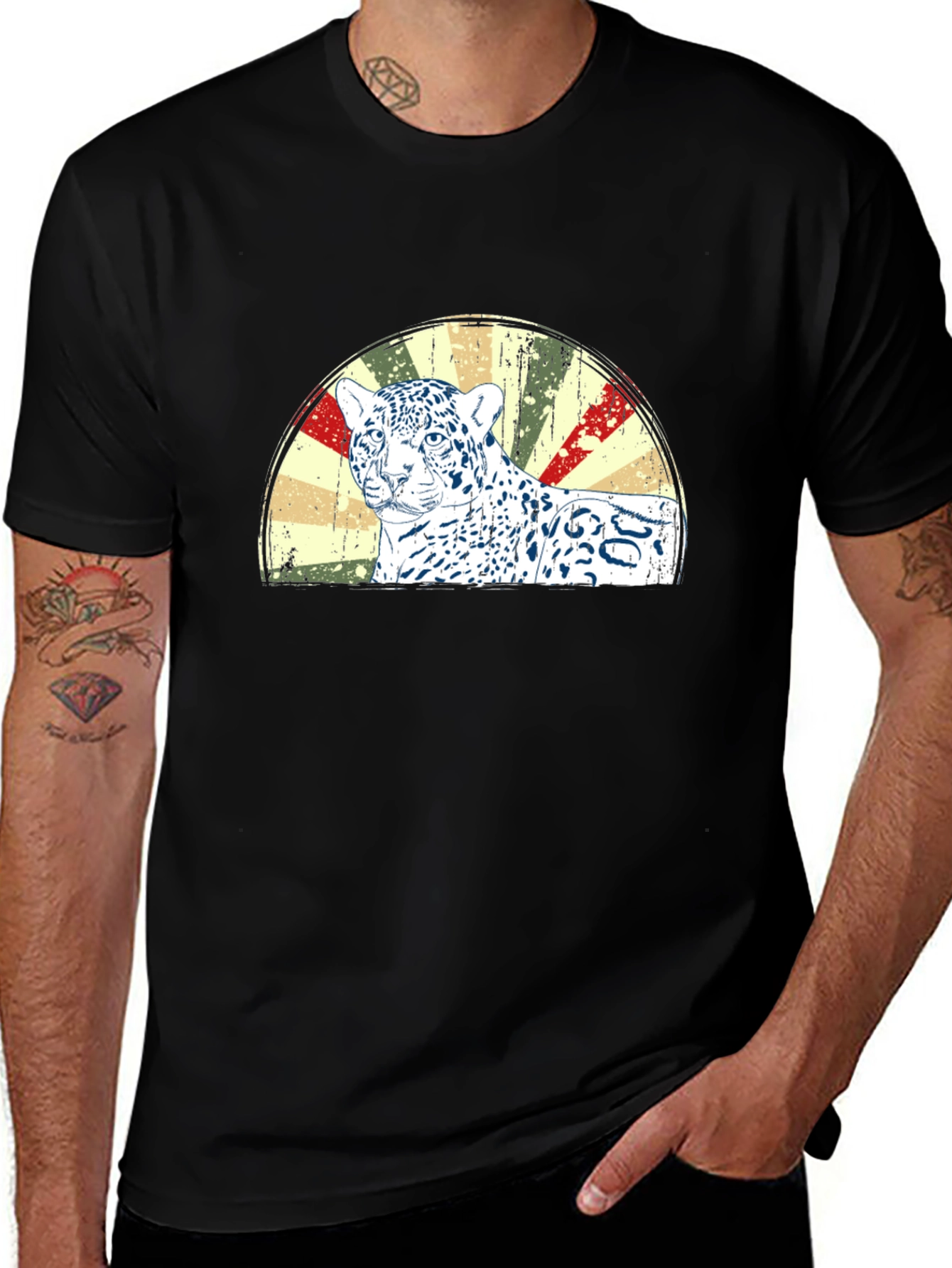 Leopard Cub Graphic Print Mens Black T-Shirt