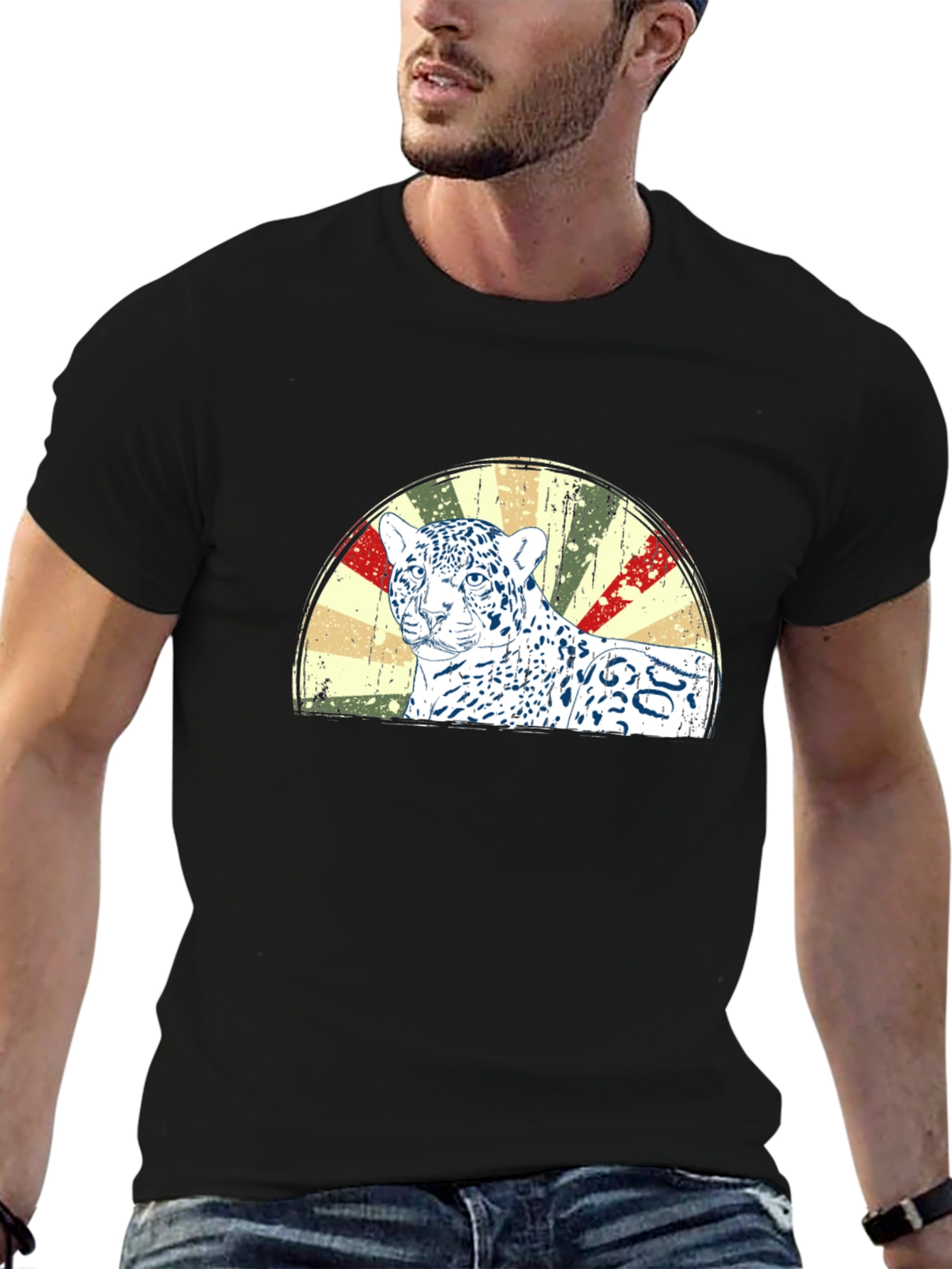 Leopard Cub Graphic Print Mens Black T-Shirt