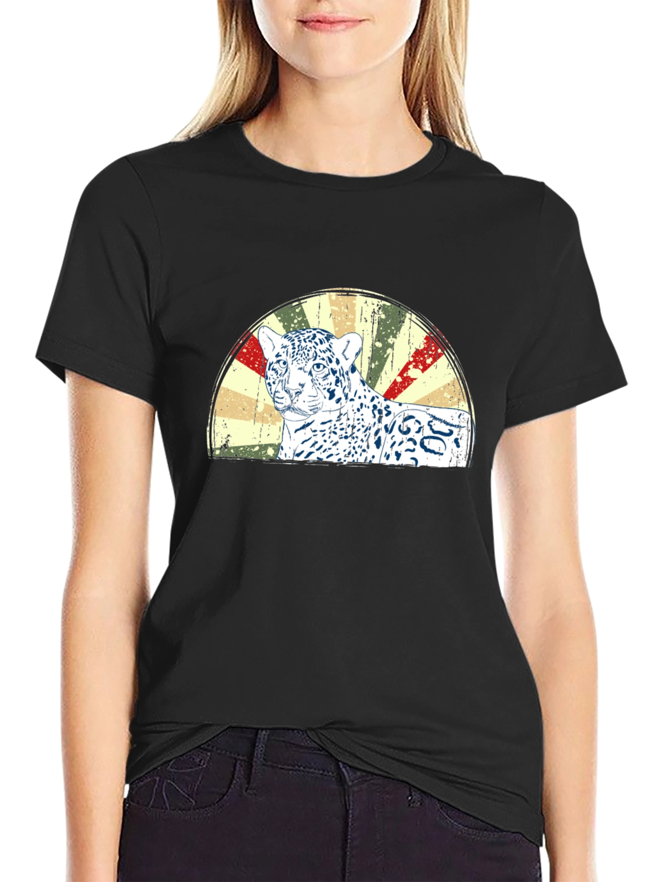 Leopard Cub Graphic Print Mens Black T-Shirt