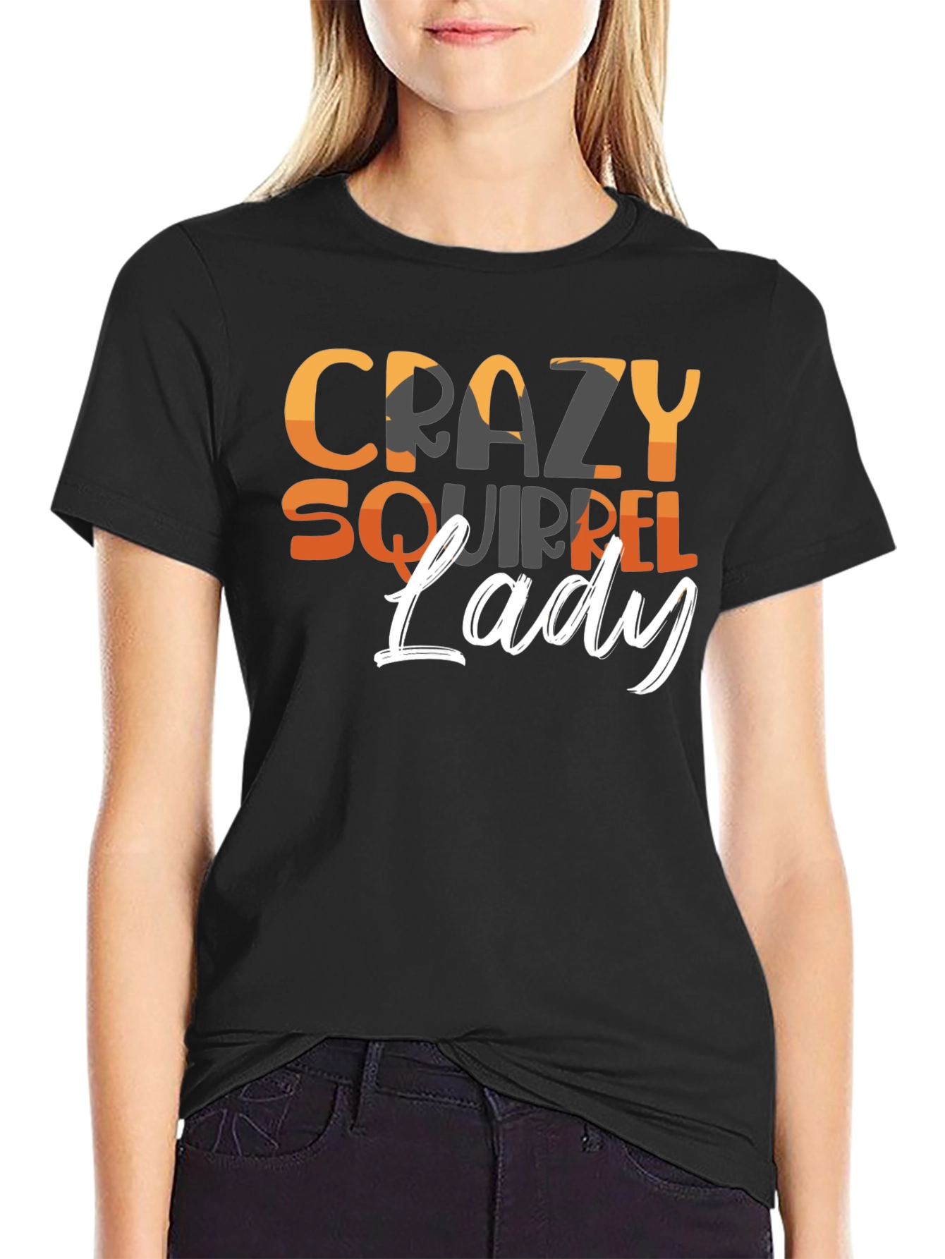 Crazy Squirrel Lady Graphic T-Shirt - Black