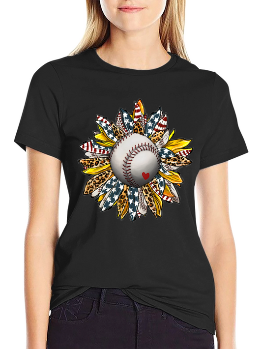 Baseball Sunflower Graphic T-Shirt