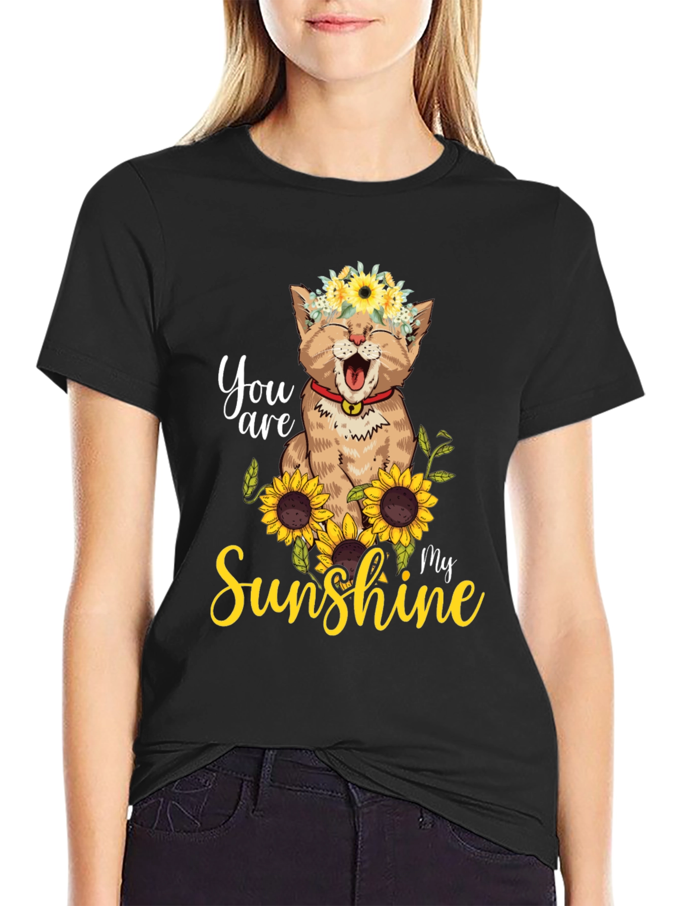 Cat Sunflower T-Shirt - You Are My Sunshine
