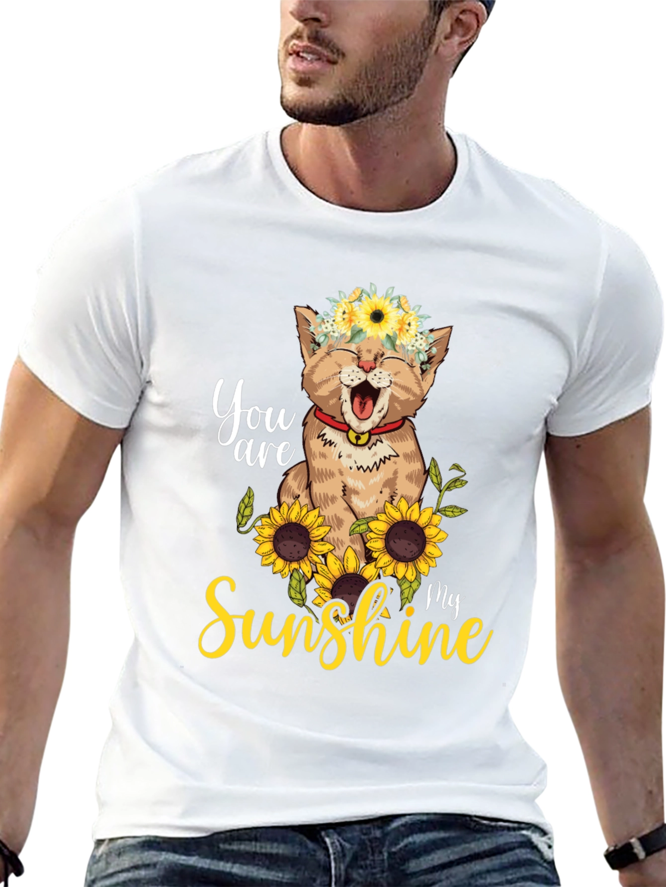Cat Sunflower T-Shirt - You Are My Sunshine