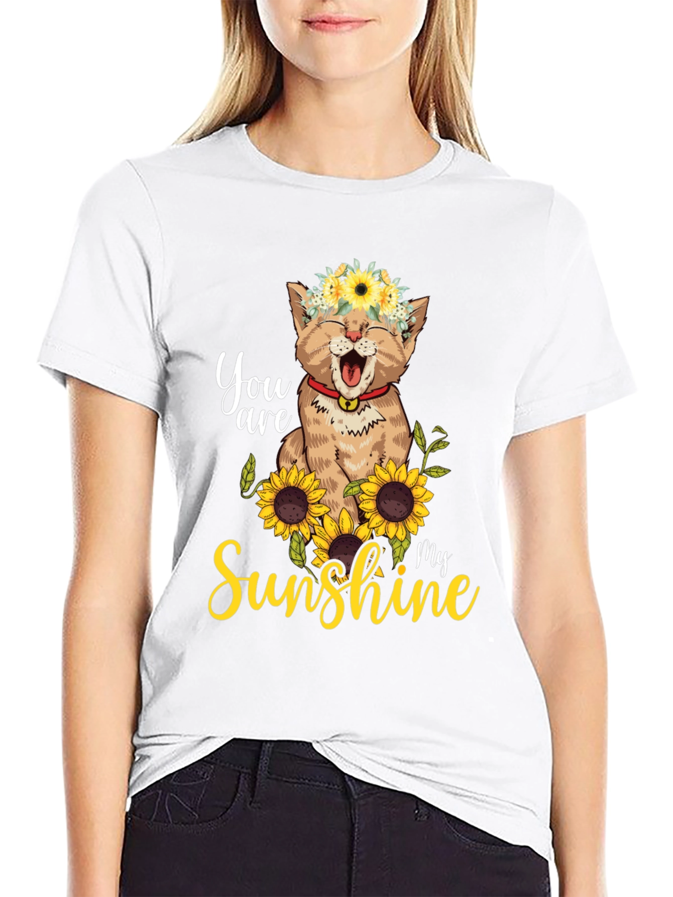 Cat Sunflower T-Shirt - You Are My Sunshine