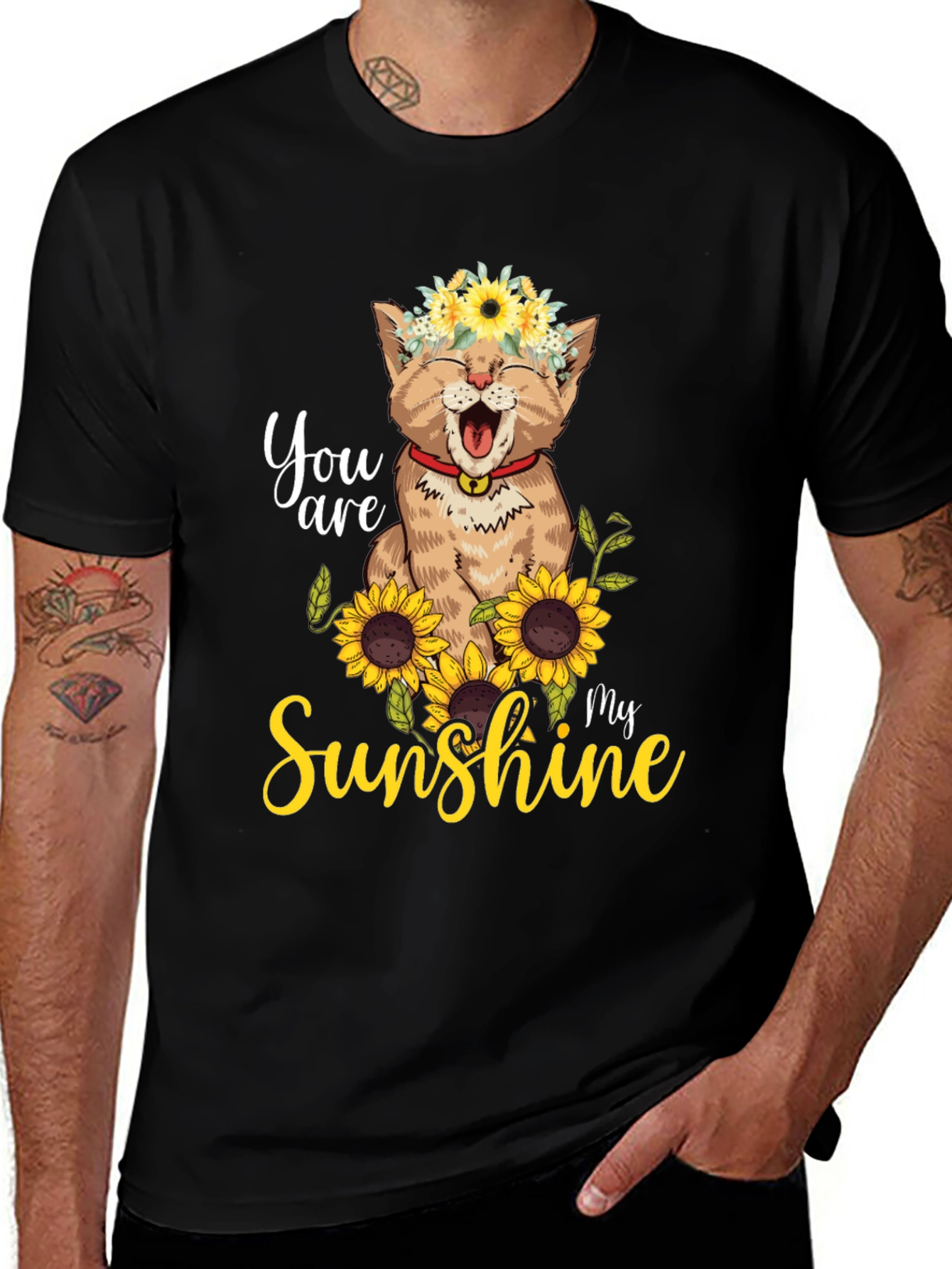 Cat Sunflower T-Shirt - You Are My Sunshine