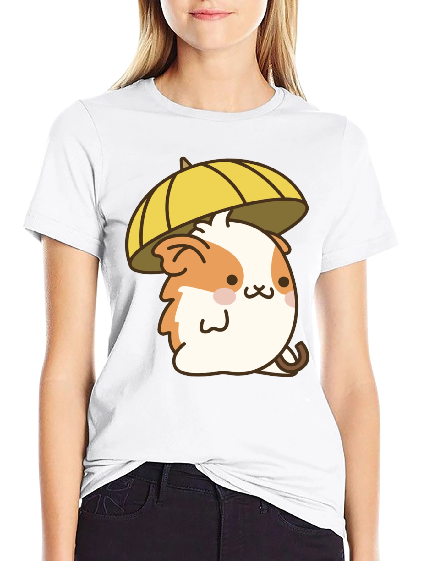 Cute Hamster Umbrella Black T-Shirt