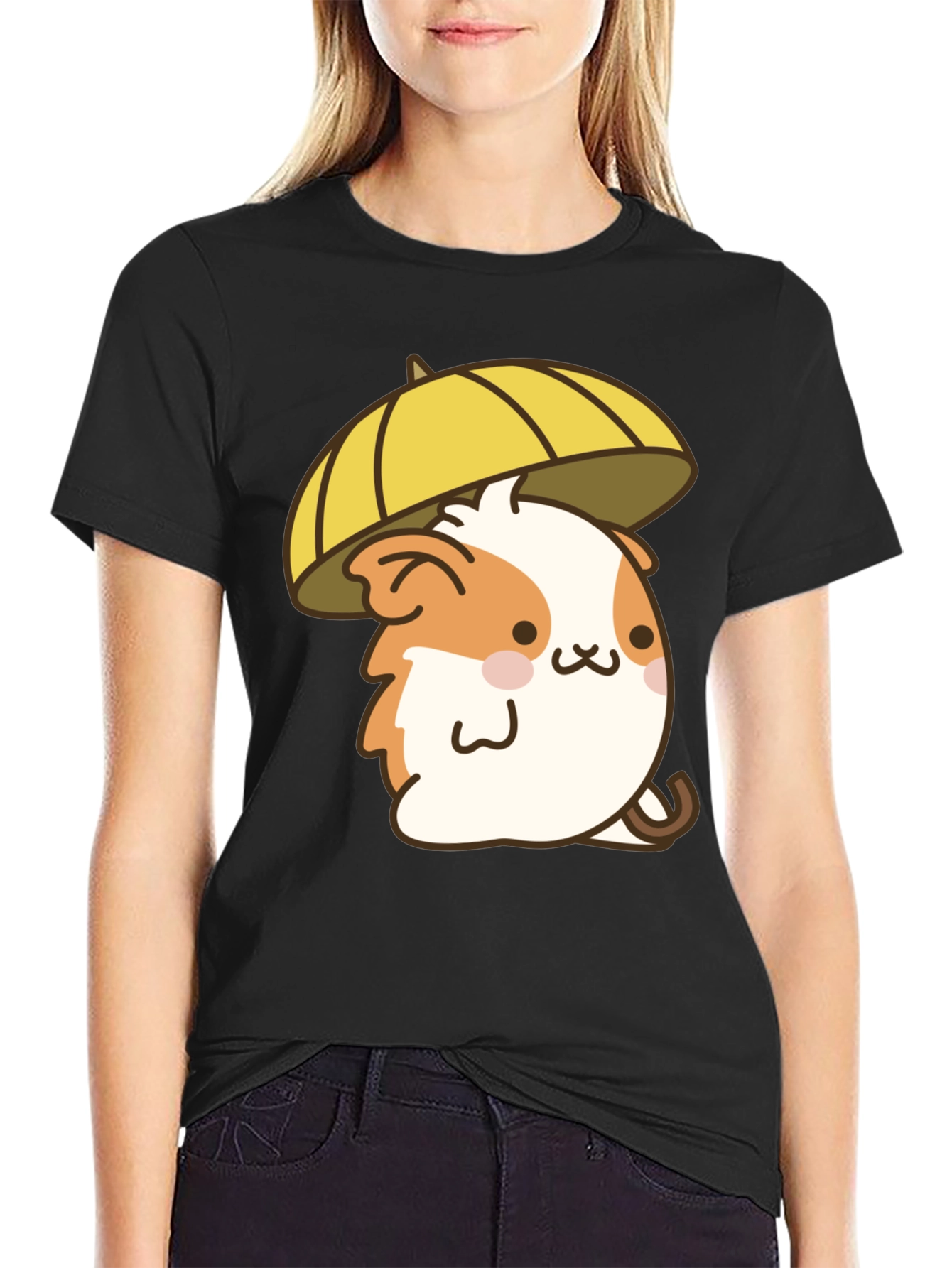 Cute Hamster Umbrella Black T-Shirt